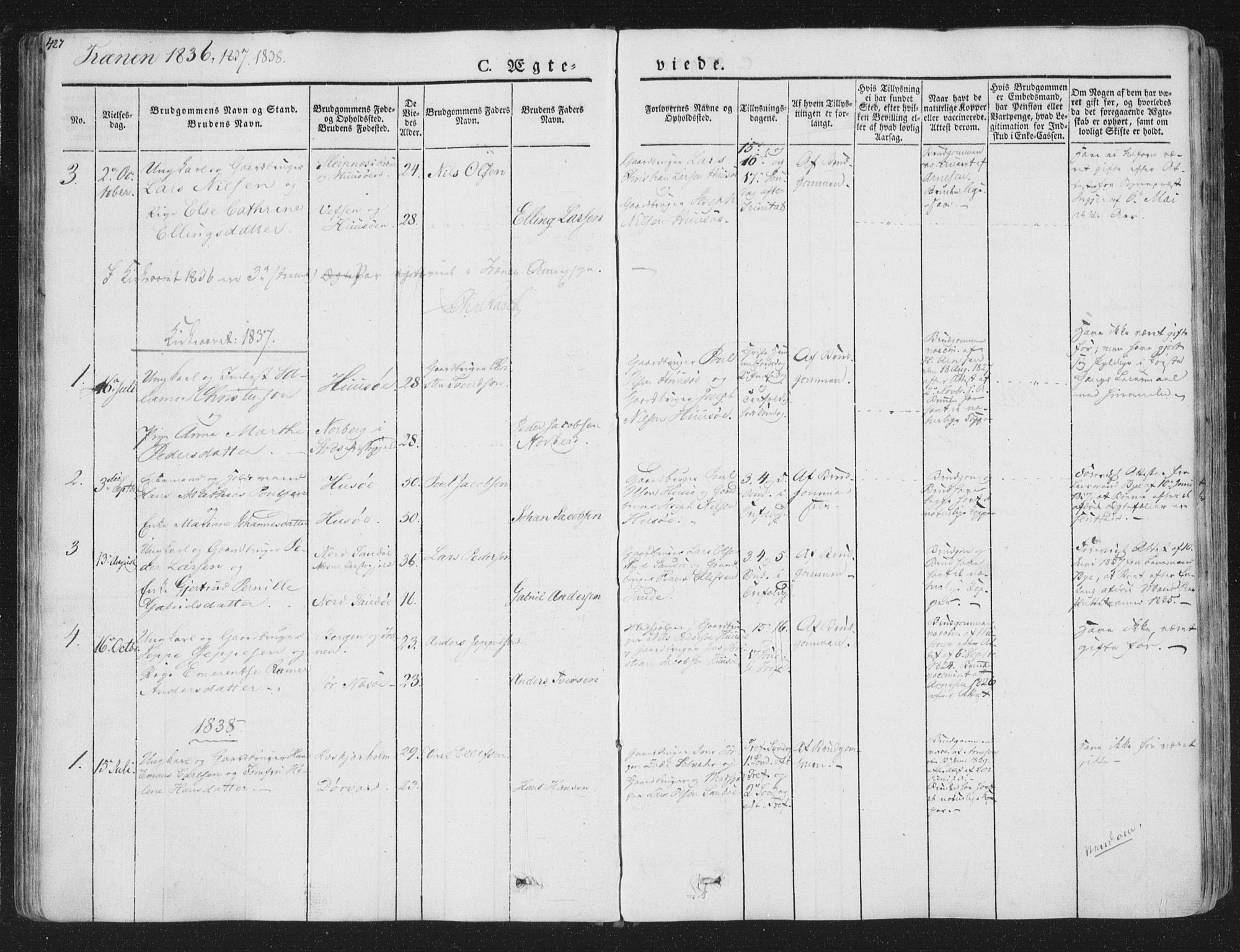 Ministerialprotokoller, klokkerbøker og fødselsregistre - Nordland, SAT/A-1459/839/L0566: Parish register (official) no. 839A03, 1825-1862, p. 427