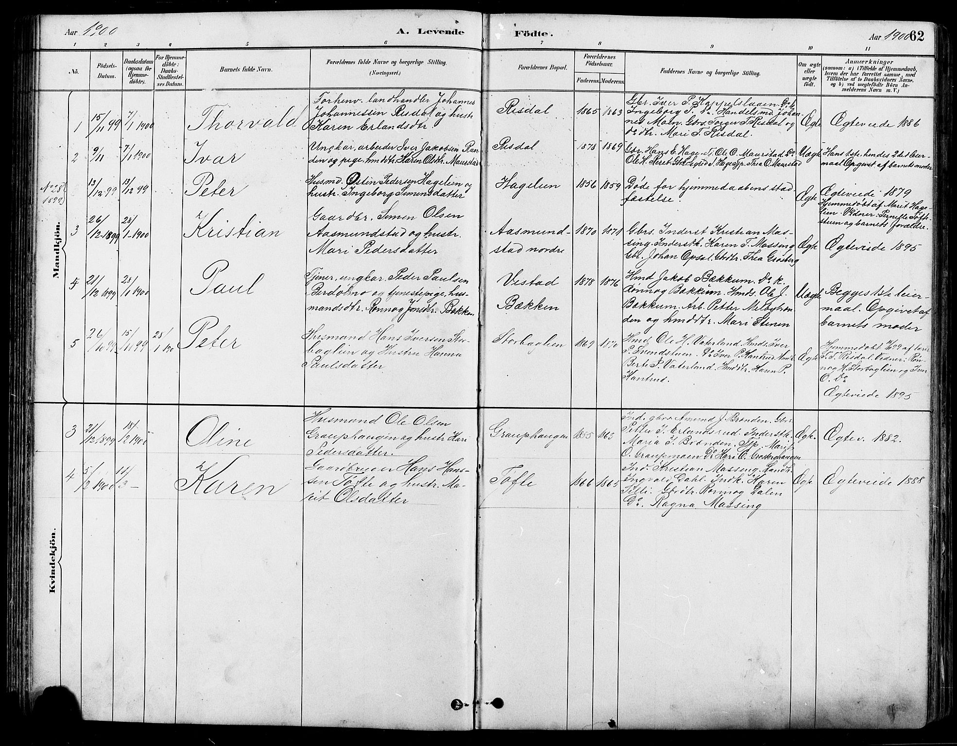 Nord-Fron prestekontor, SAH/PREST-080/H/Ha/Hab/L0005: Parish register (copy) no. 5, 1884-1914, p. 62