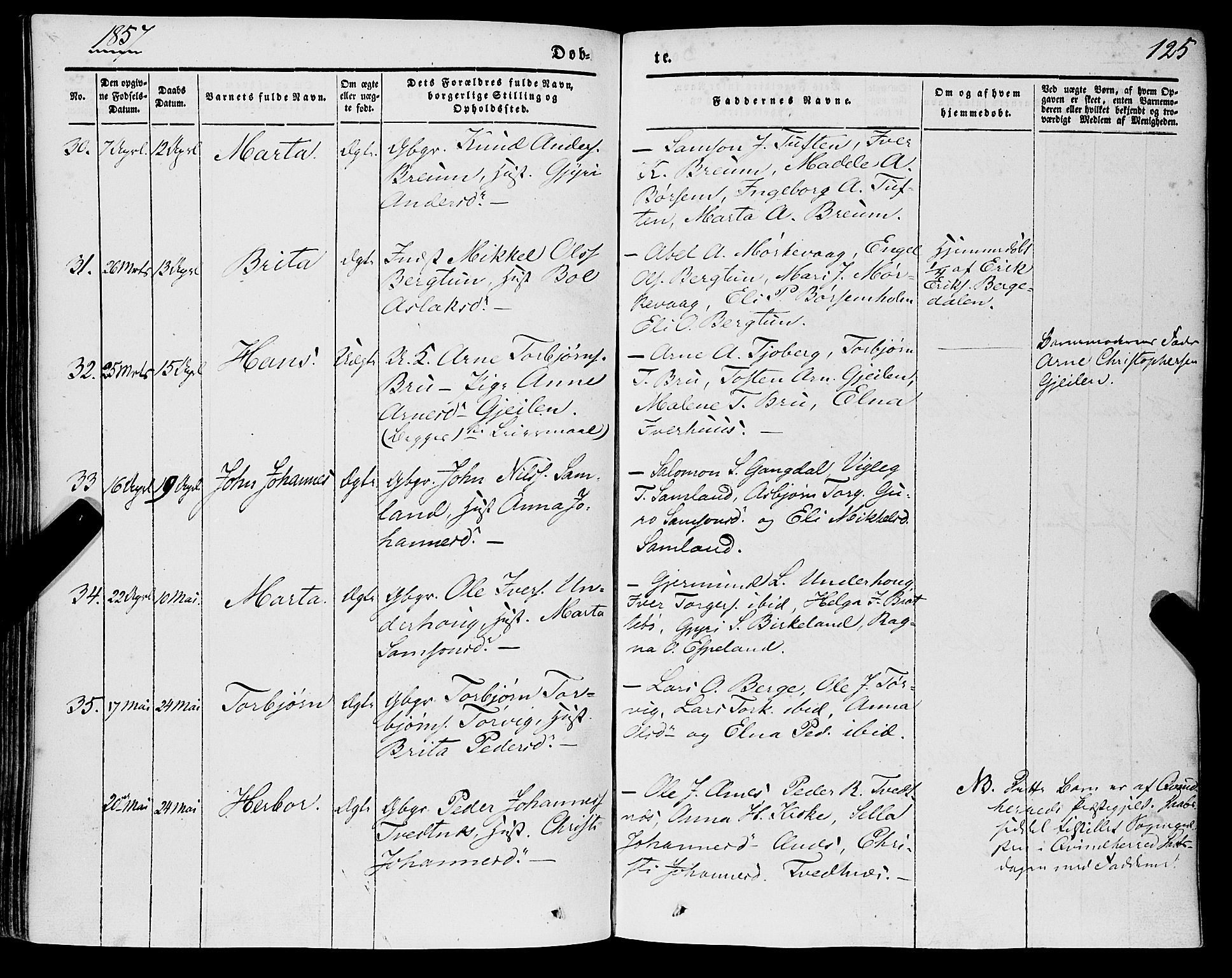 Strandebarm sokneprestembete, AV/SAB-A-78401/H/Haa: Parish register (official) no. A 7, 1844-1872, p. 125