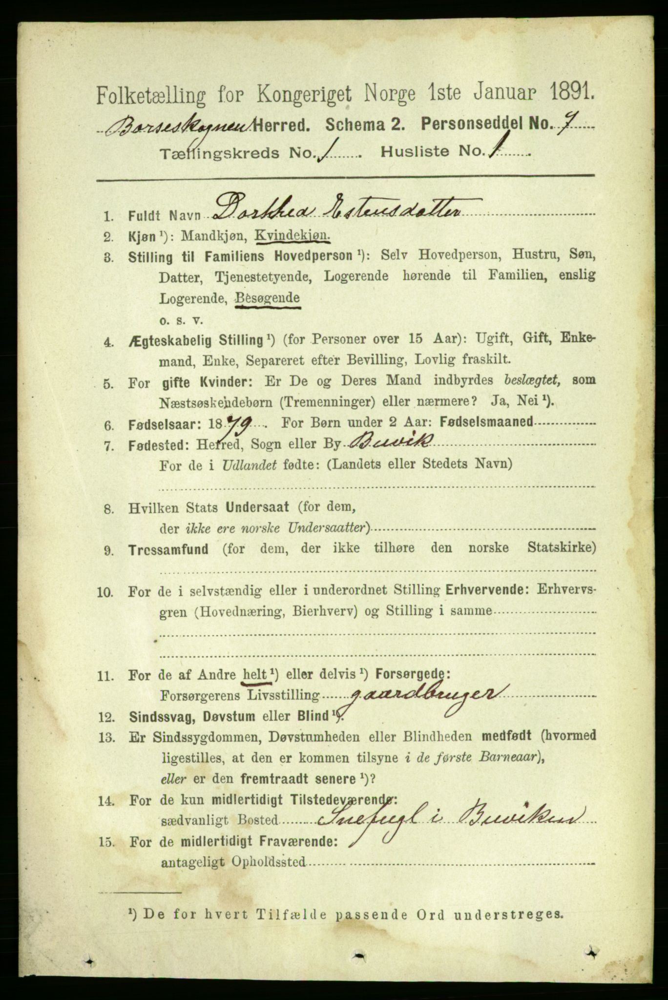 RA, 1891 census for 1657 Børseskogn, 1891, p. 160