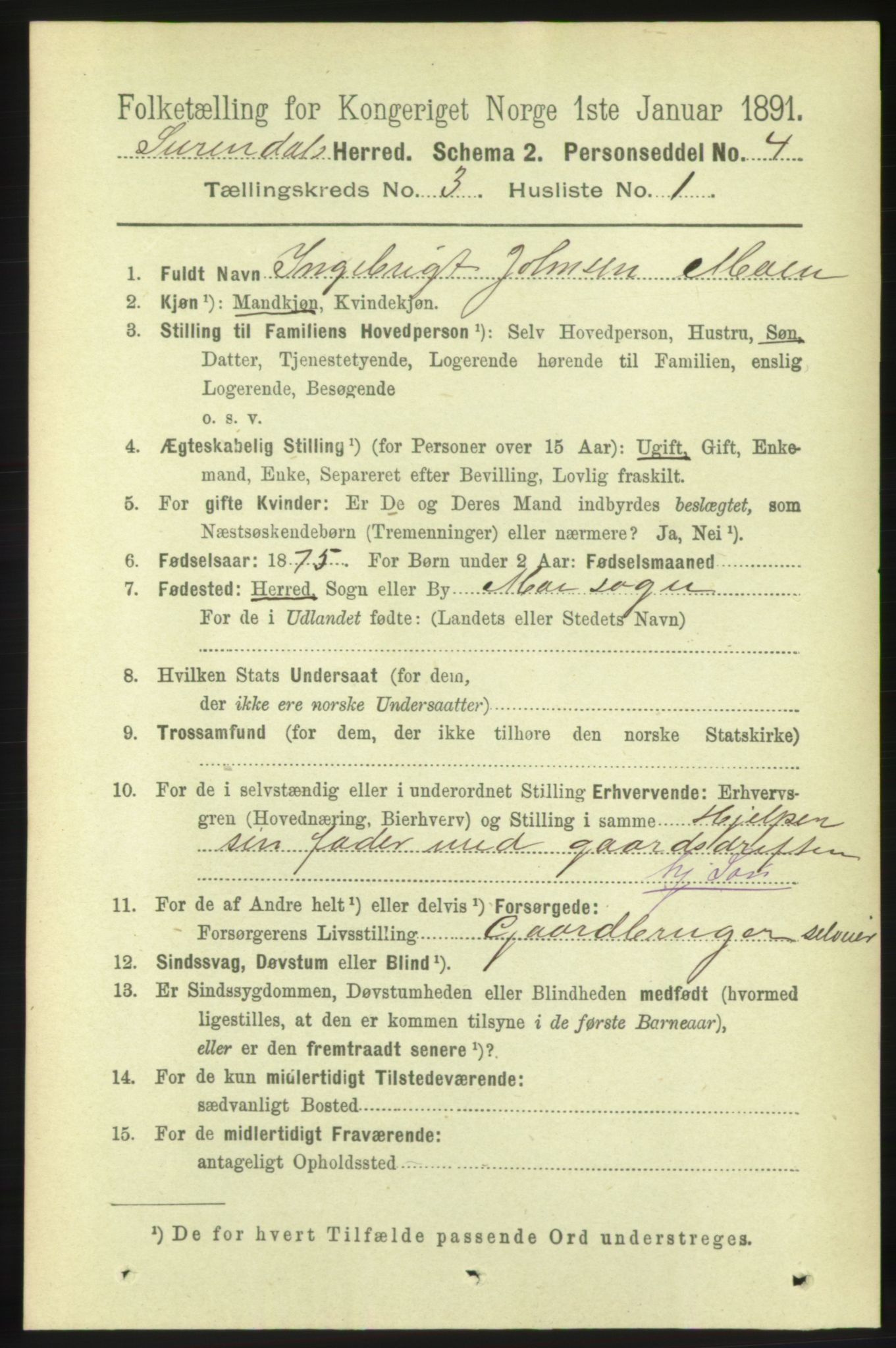 RA, 1891 census for 1566 Surnadal, 1891, p. 787