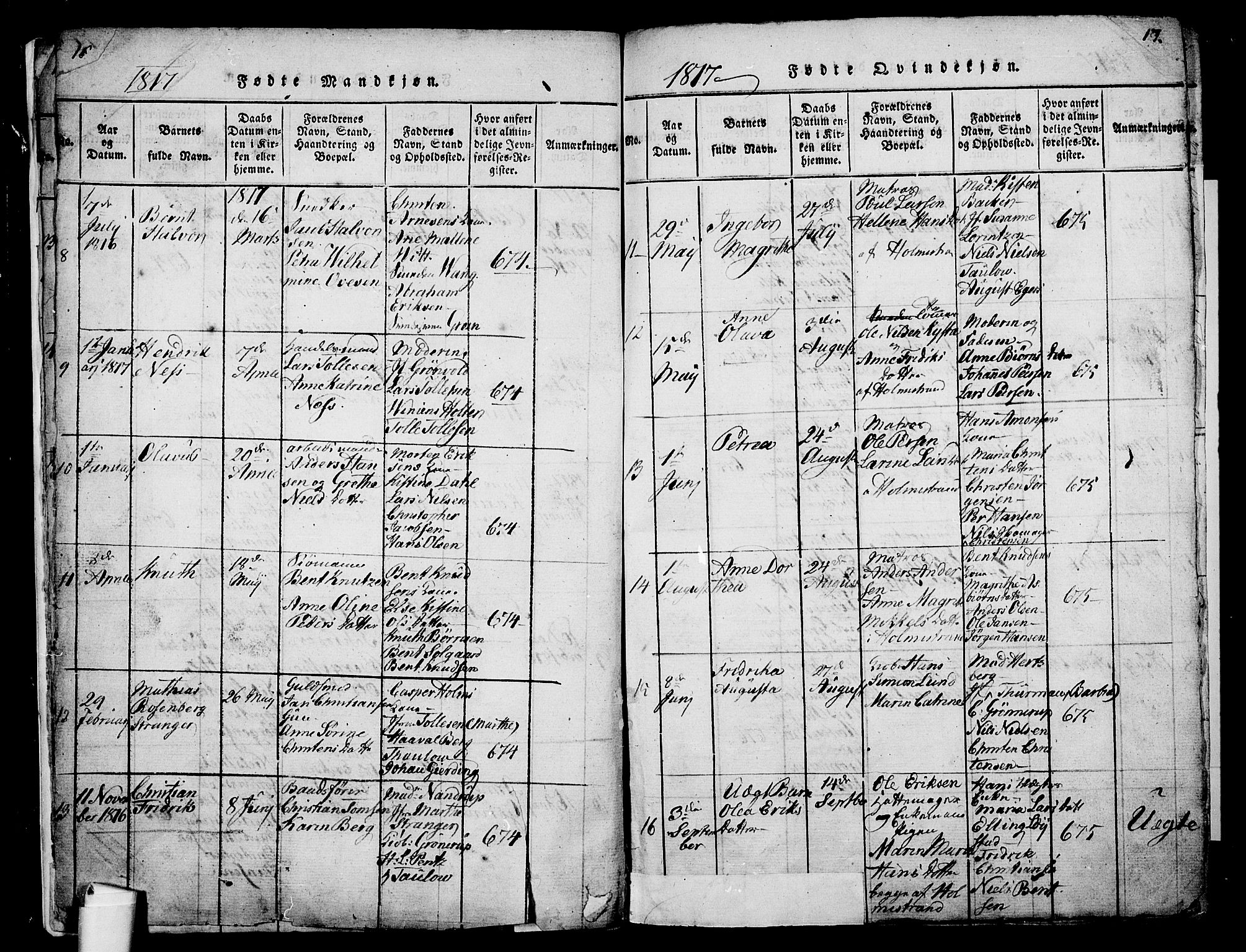 Holmestrand kirkebøker, SAKO/A-346/G/Ga/L0001: Parish register (copy) no. 1, 1814-1848, p. 16-17