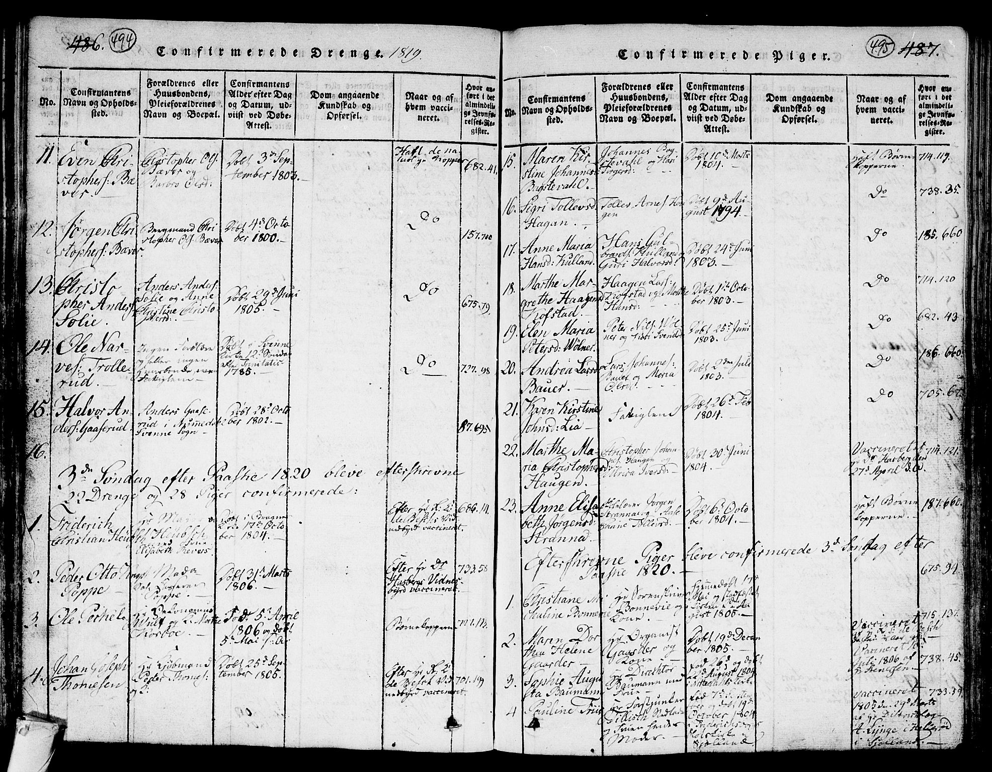 Kongsberg kirkebøker, SAKO/A-22/G/Ga/L0001: Parish register (copy) no. 1, 1816-1839, p. 494-495