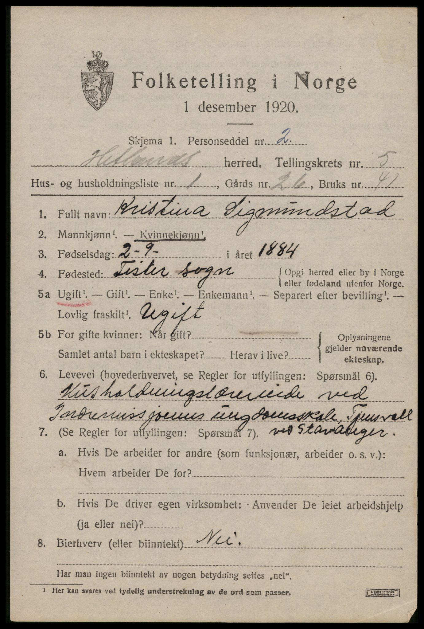 SAST, 1920 census for Hetland, 1920, p. 8155