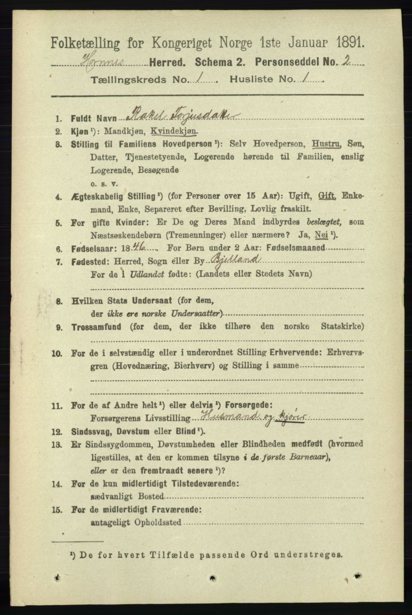 RA, 1891 census for 0936 Hornnes, 1891, p. 39