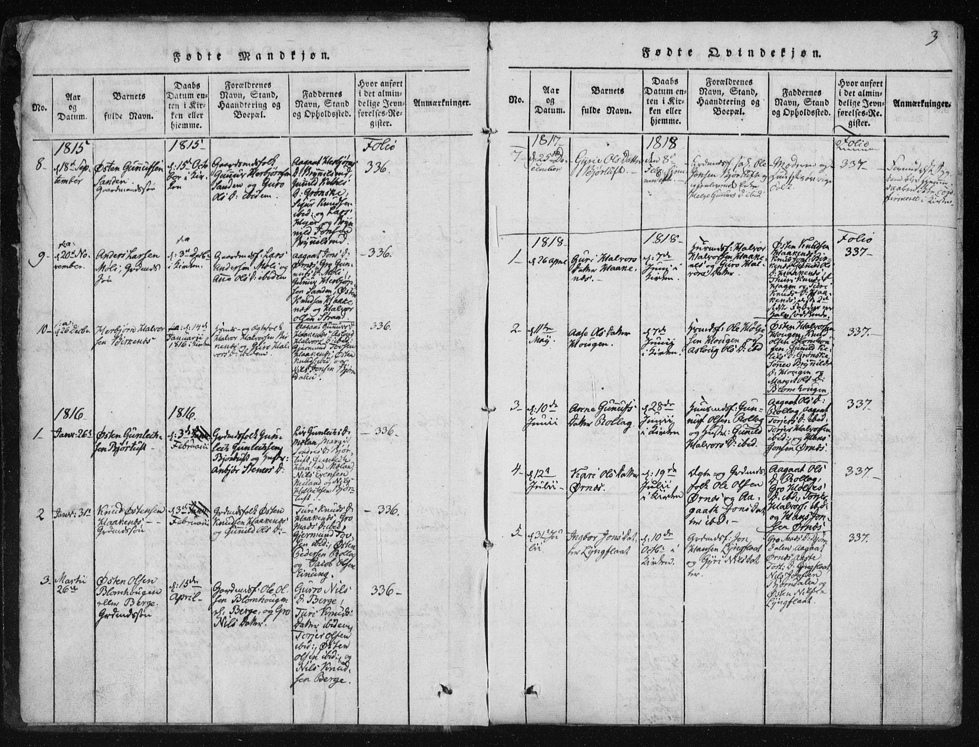 Tinn kirkebøker, AV/SAKO-A-308/F/Fb/L0001: Parish register (official) no. II 1, 1815-1843, p. 3