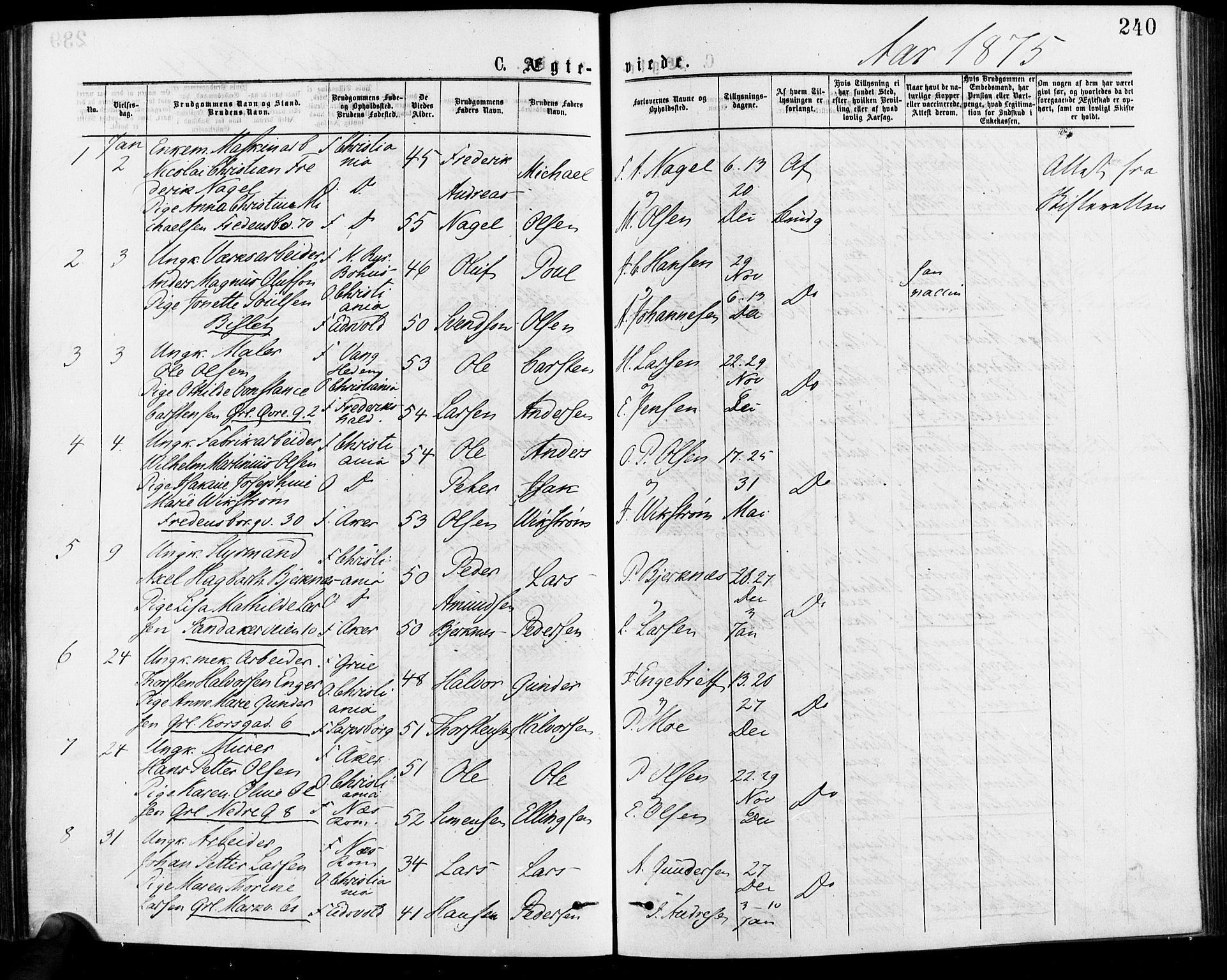 Gamle Aker prestekontor Kirkebøker, SAO/A-10617a/F/L0005: Parish register (official) no. 5, 1873-1881, p. 240