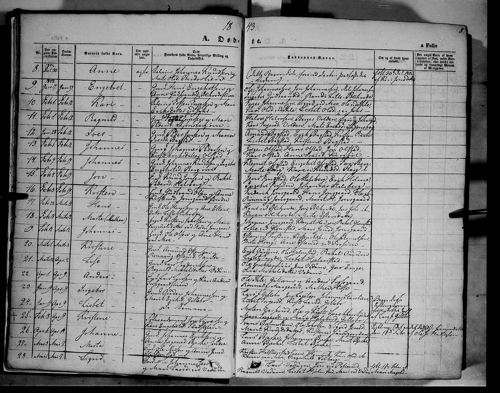 Øyer prestekontor, SAH/PREST-084/H/Ha/Haa/L0005: Parish register (official) no. 5, 1842-1857, p. 8