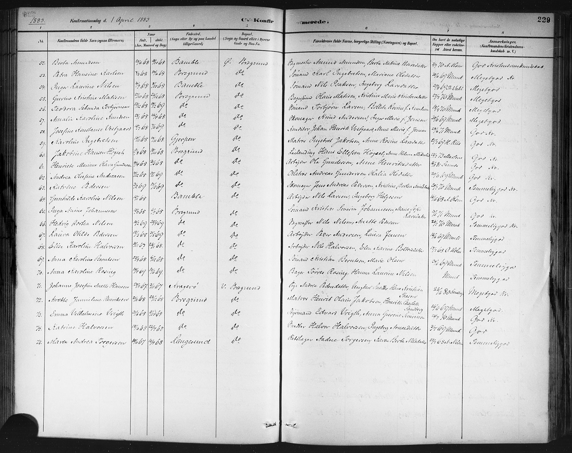 Porsgrunn kirkebøker , SAKO/A-104/G/Gb/L0005: Parish register (copy) no. II 5, 1883-1915, p. 229