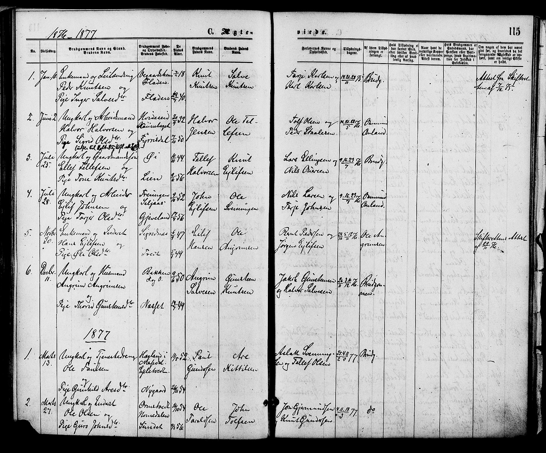Åmli sokneprestkontor, SAK/1111-0050/F/Fa/Fac/L0009: Parish register (official) no. A 9 /1, 1869-1884, p. 115