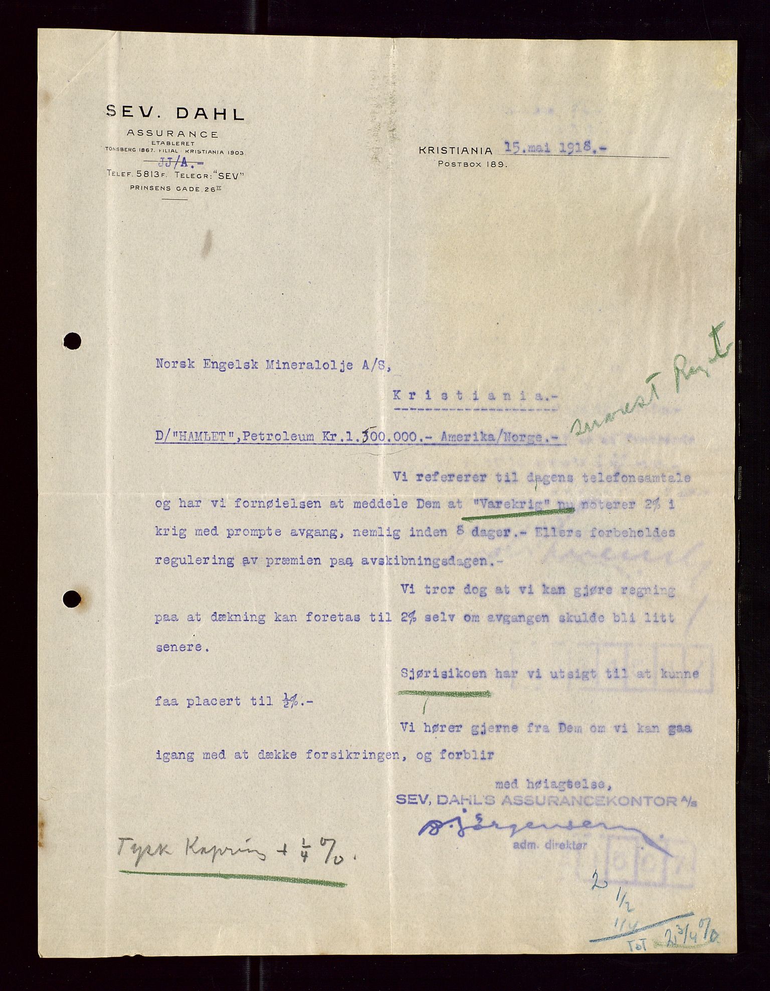 Pa 1521 - A/S Norske Shell, AV/SAST-A-101915/E/Ea/Eaa/L0005: Sjefskorrespondanse, 1918, p. 91