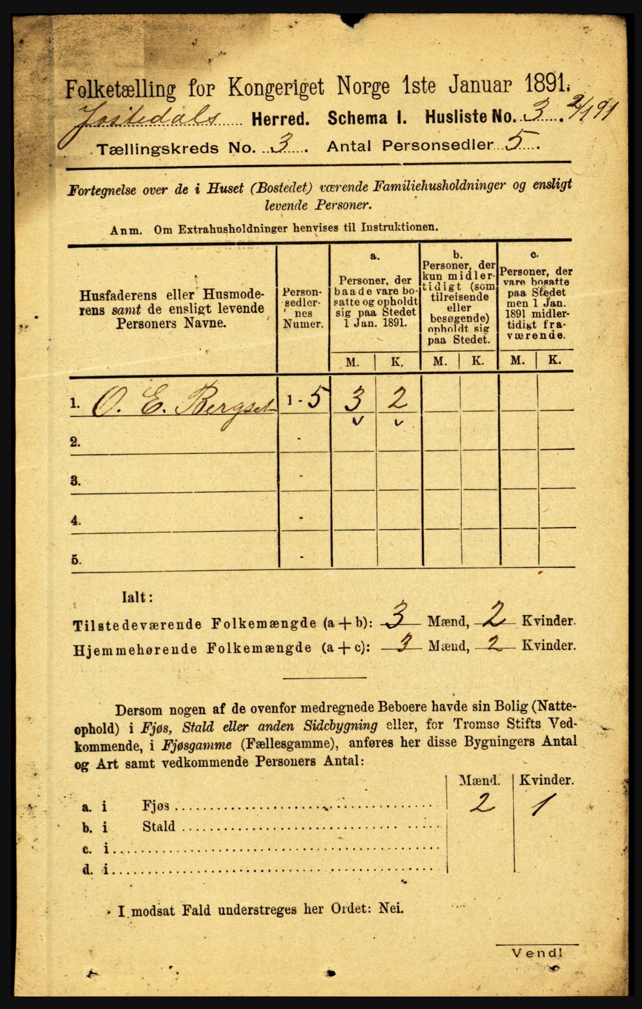 RA, 1891 census for 1427 Jostedal, 1891, p. 869