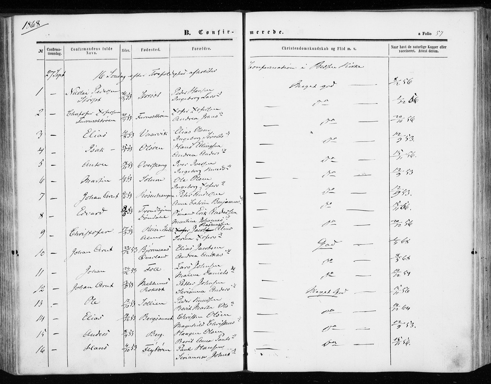 Ministerialprotokoller, klokkerbøker og fødselsregistre - Sør-Trøndelag, SAT/A-1456/646/L0612: Parish register (official) no. 646A10, 1858-1869, p. 57