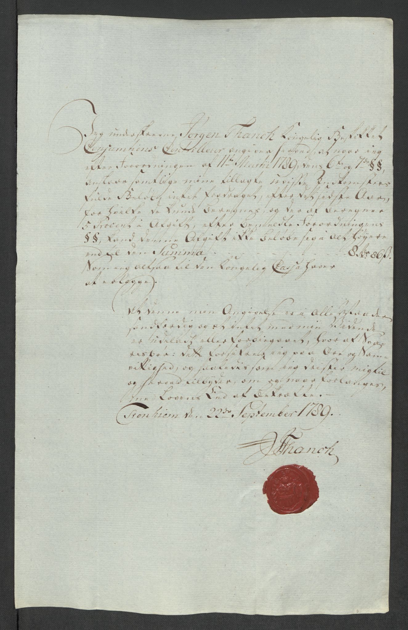 Rentekammeret inntil 1814, Reviderte regnskaper, Mindre regnskaper, AV/RA-EA-4068/Rf/Rfe/L0052:  Trondheim, 1789, p. 234