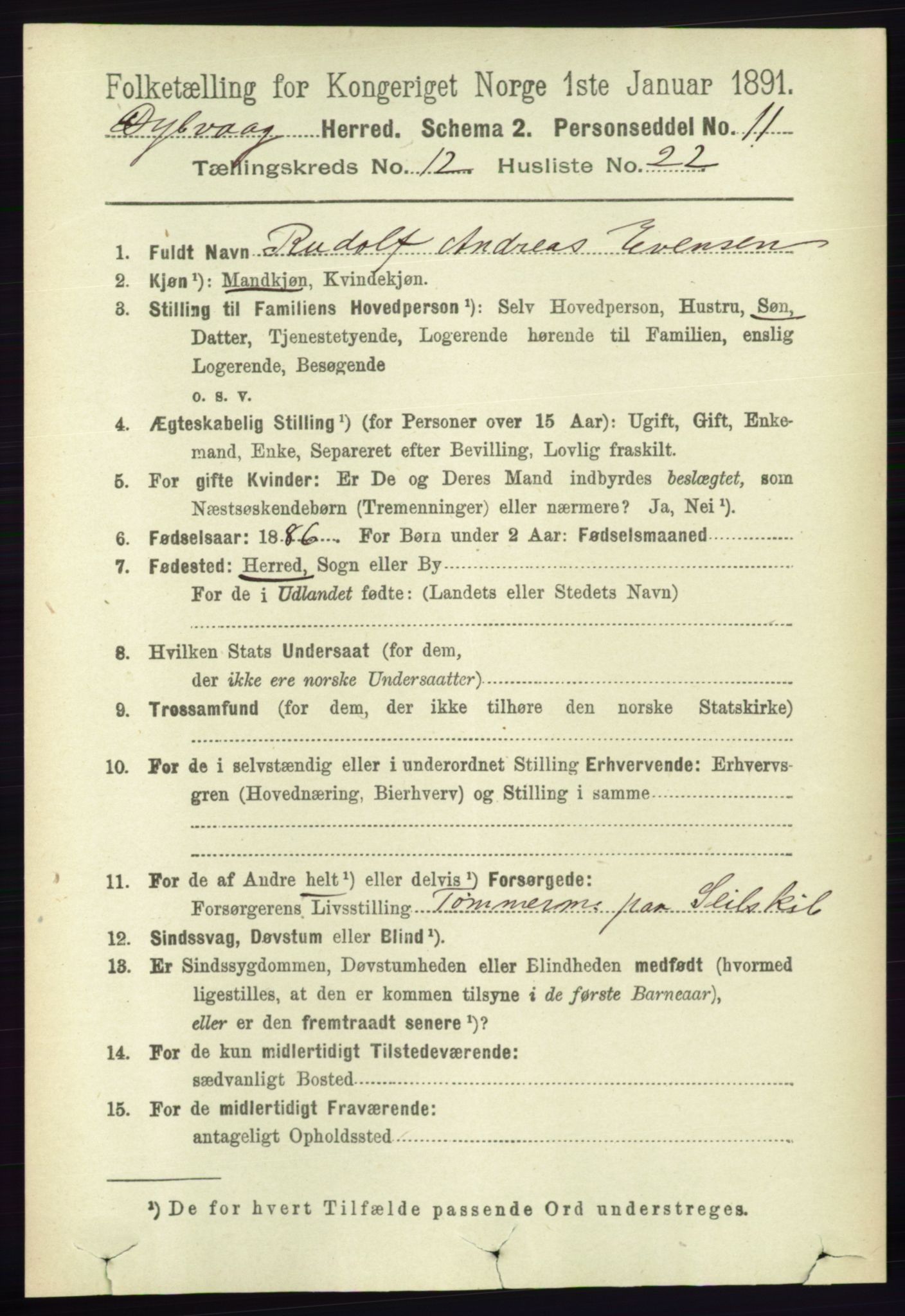 RA, 1891 census for 0915 Dypvåg, 1891, p. 4874