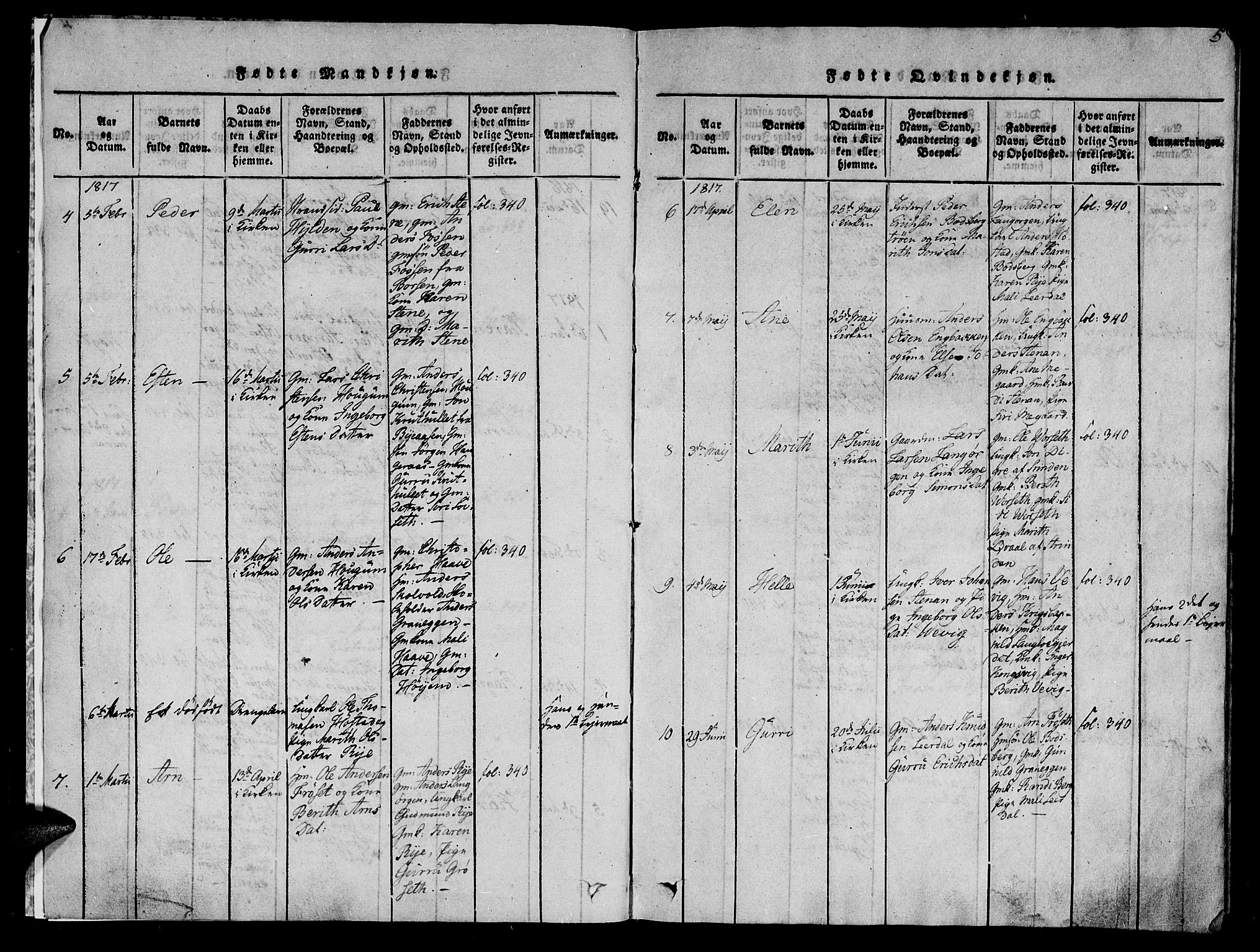 Ministerialprotokoller, klokkerbøker og fødselsregistre - Sør-Trøndelag, SAT/A-1456/612/L0372: Parish register (official) no. 612A06 /1, 1816-1828, p. 5