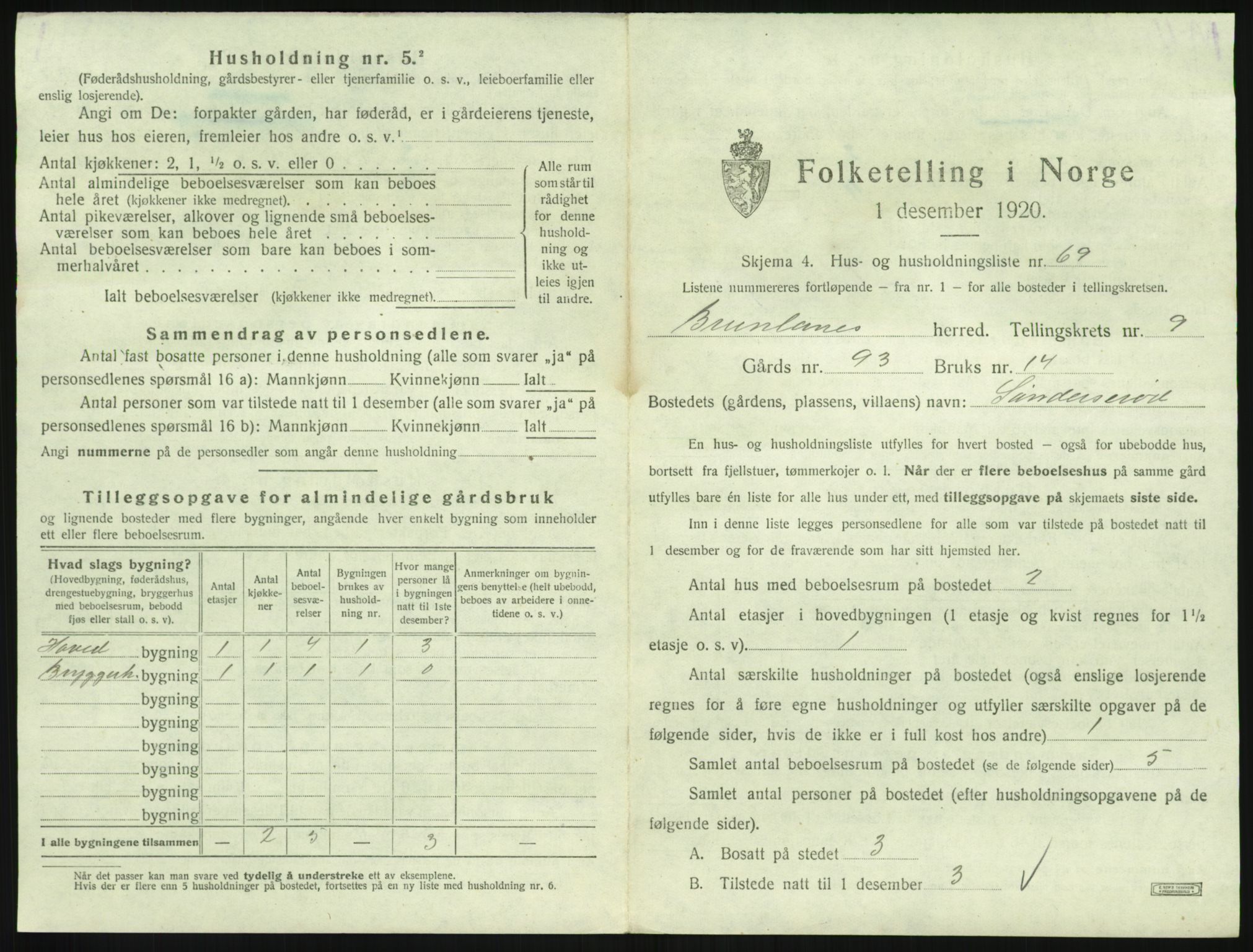 SAKO, 1920 census for Brunlanes, 1920, p. 1217