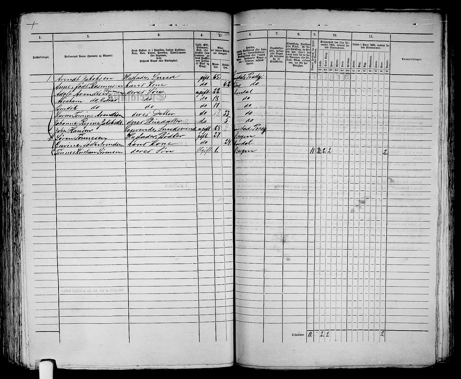 RA, 1865 census for Mandal/Mandal, 1865, p. 323