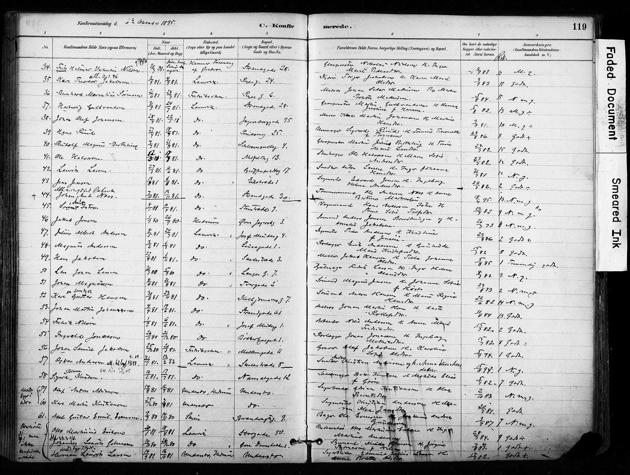 Larvik kirkebøker, AV/SAKO-A-352/F/Fa/L0008: Parish register (official) no. I 8, 1884-1902, p. 119