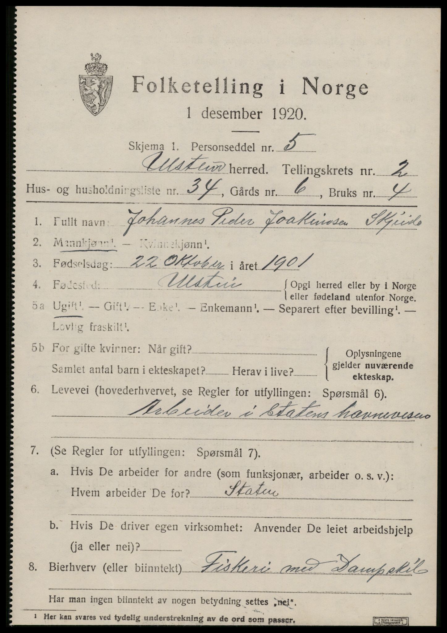 SAT, 1920 census for Ulstein, 1920, p. 1616