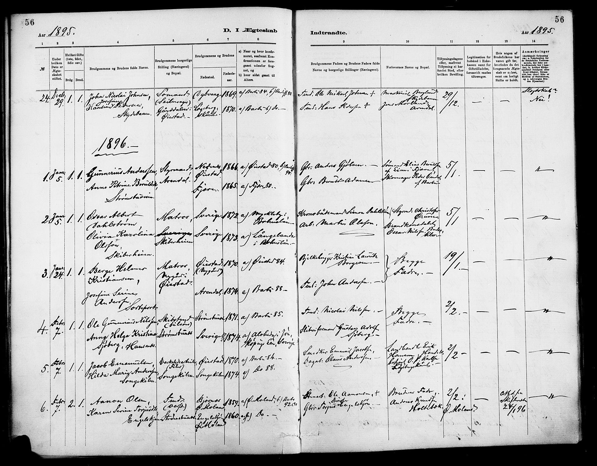 Barbu sokneprestkontor, AV/SAK-1111-0003/F/Fa/L0003: Parish register (official) no. A 3, 1883-1898, p. 56