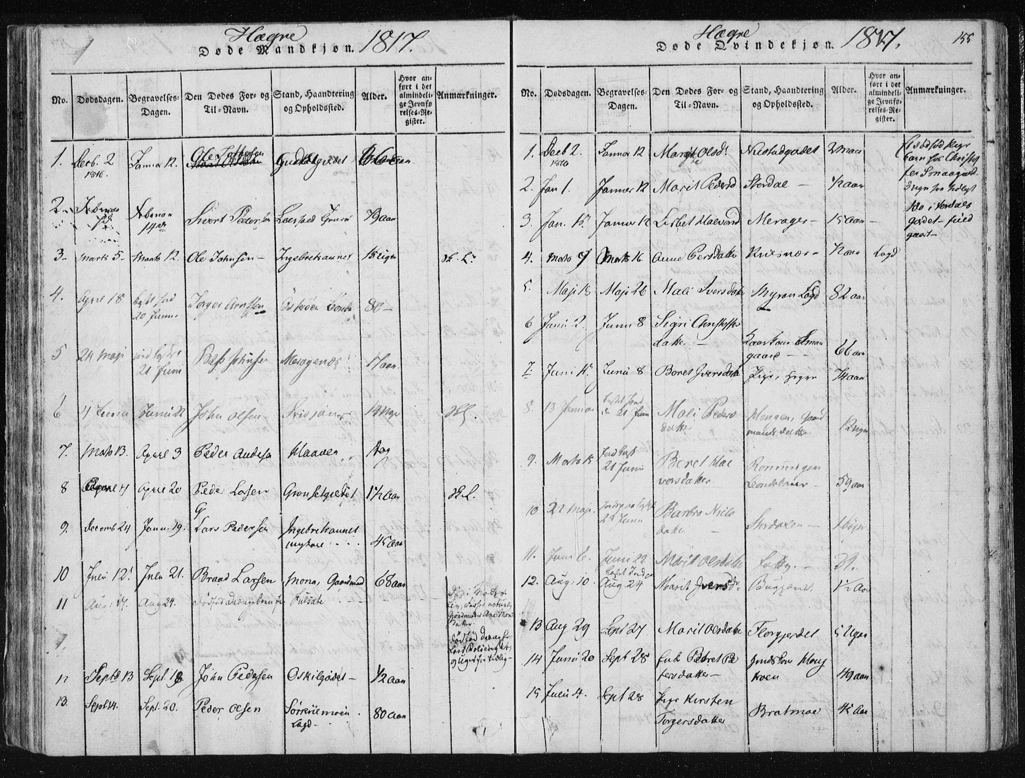 Ministerialprotokoller, klokkerbøker og fødselsregistre - Nord-Trøndelag, SAT/A-1458/709/L0061: Parish register (official) no. 709A08 /4, 1815-1819, p. 155