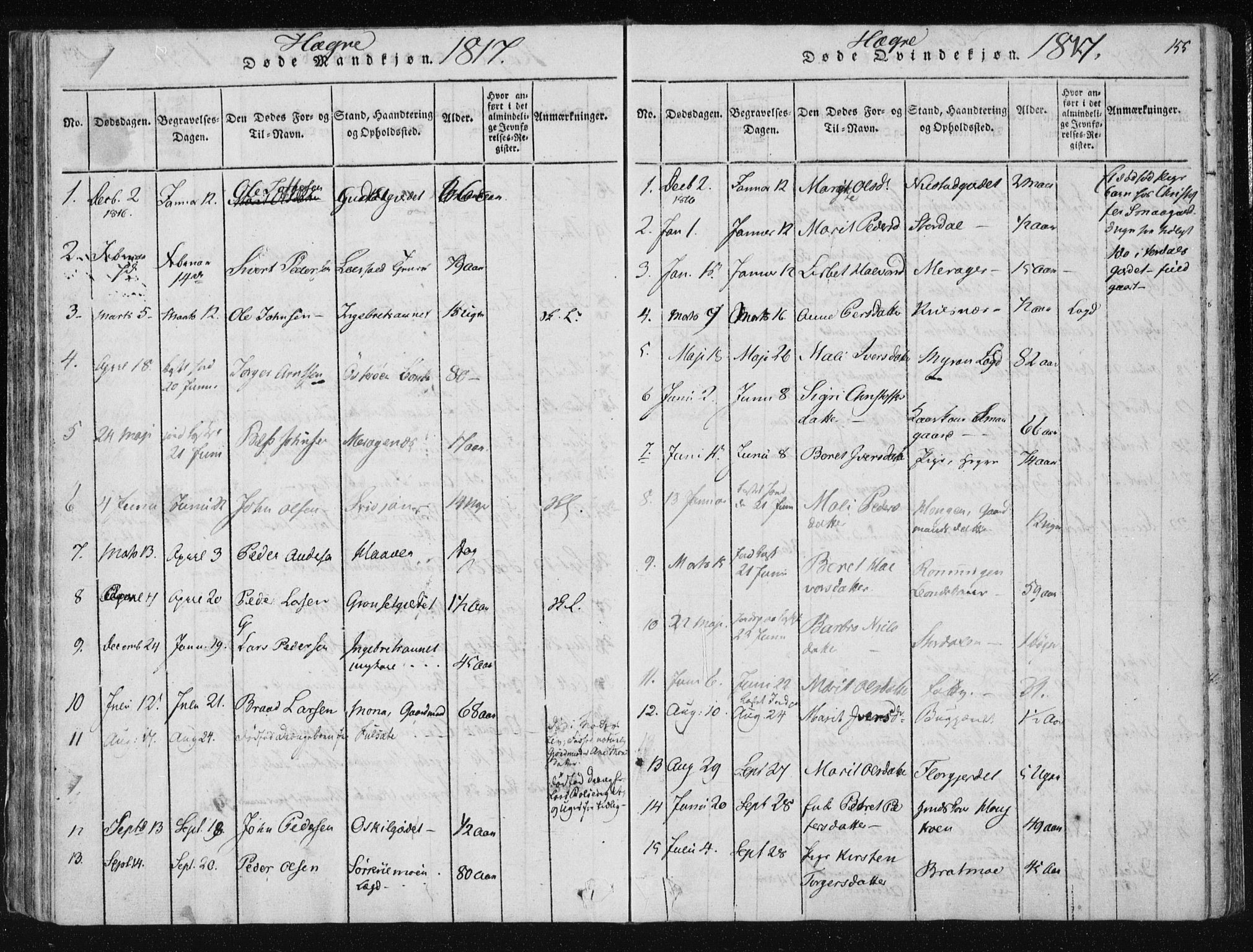 Ministerialprotokoller, klokkerbøker og fødselsregistre - Nord-Trøndelag, AV/SAT-A-1458/709/L0061: Parish register (official) no. 709A08 /4, 1815-1819, p. 155