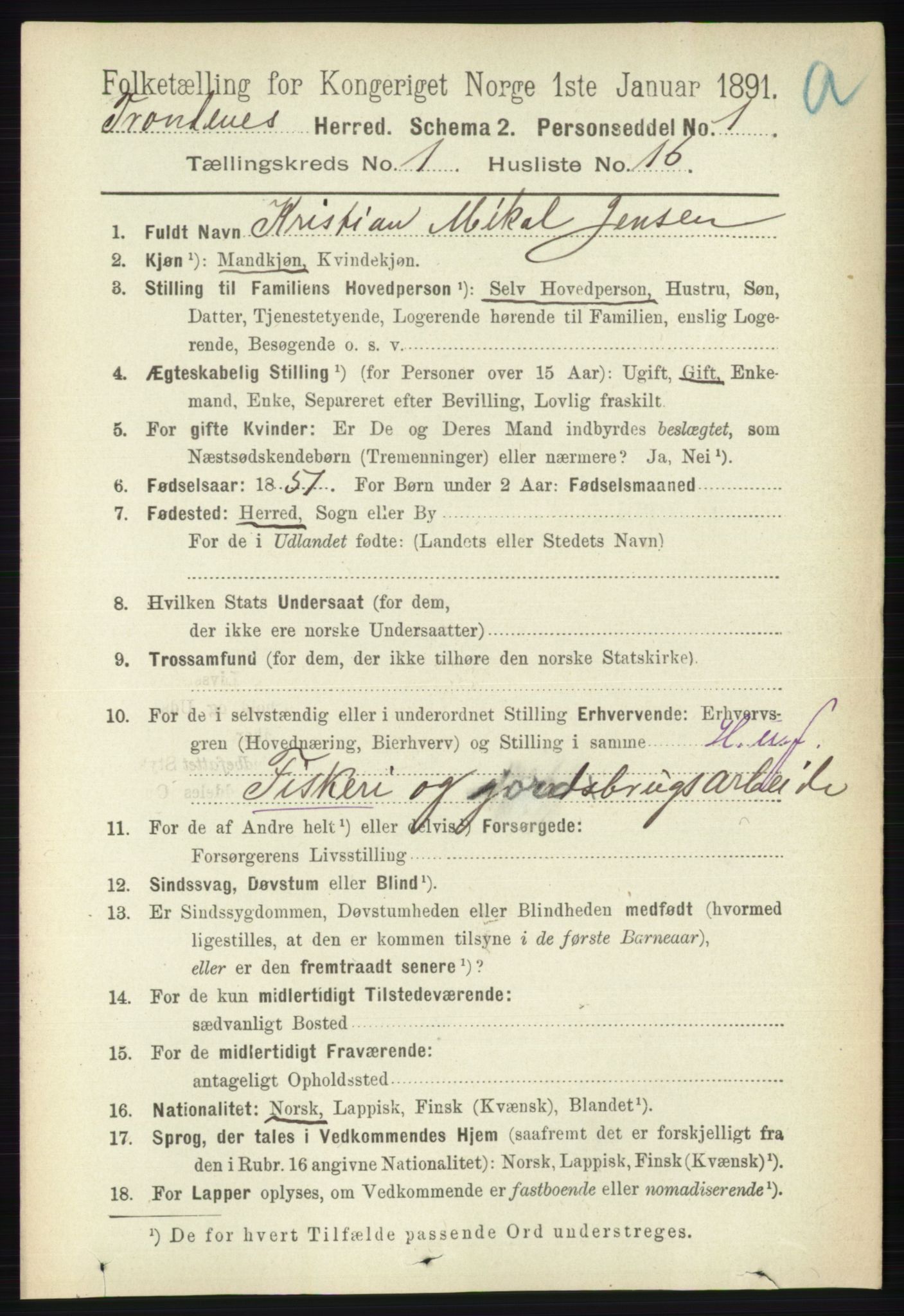 RA, 1891 census for 1914 Trondenes, 1891, p. 214