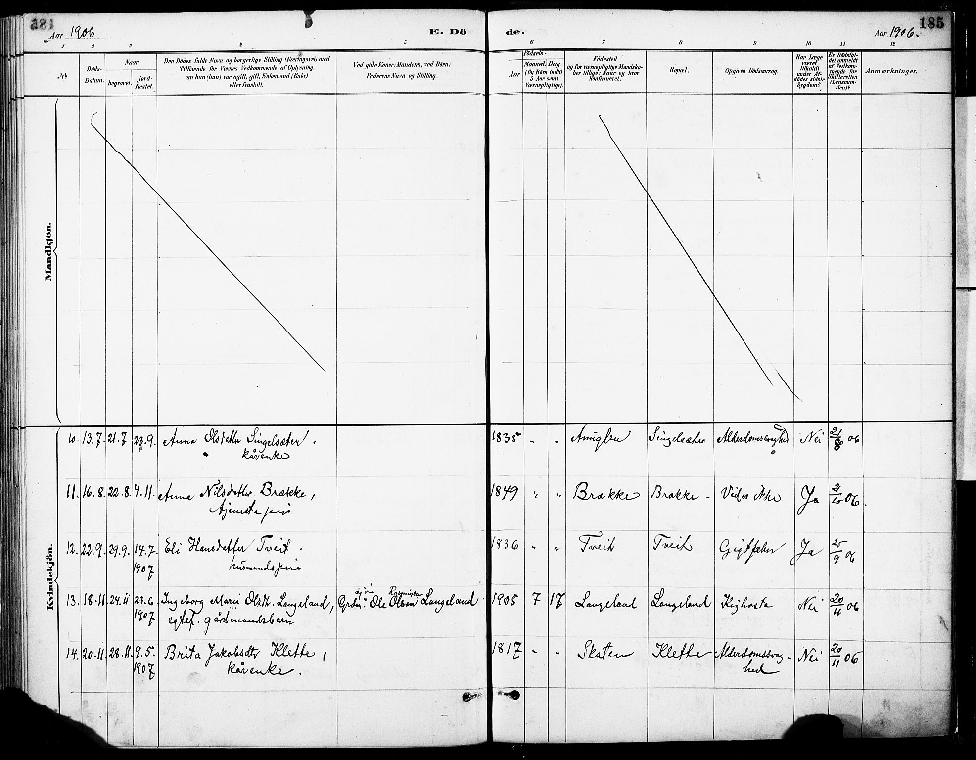 Tysnes sokneprestembete, SAB/A-78601/H/Haa: Parish register (official) no. C 1, 1887-1912, p. 185