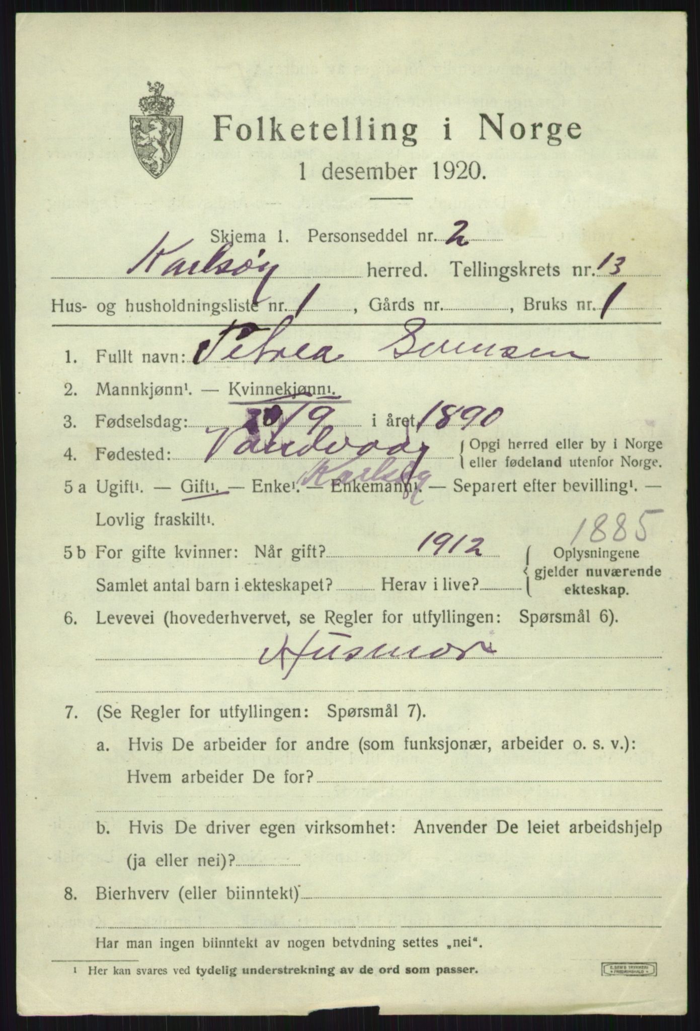 SATØ, 1920 census for Karlsøy, 1920, p. 4458