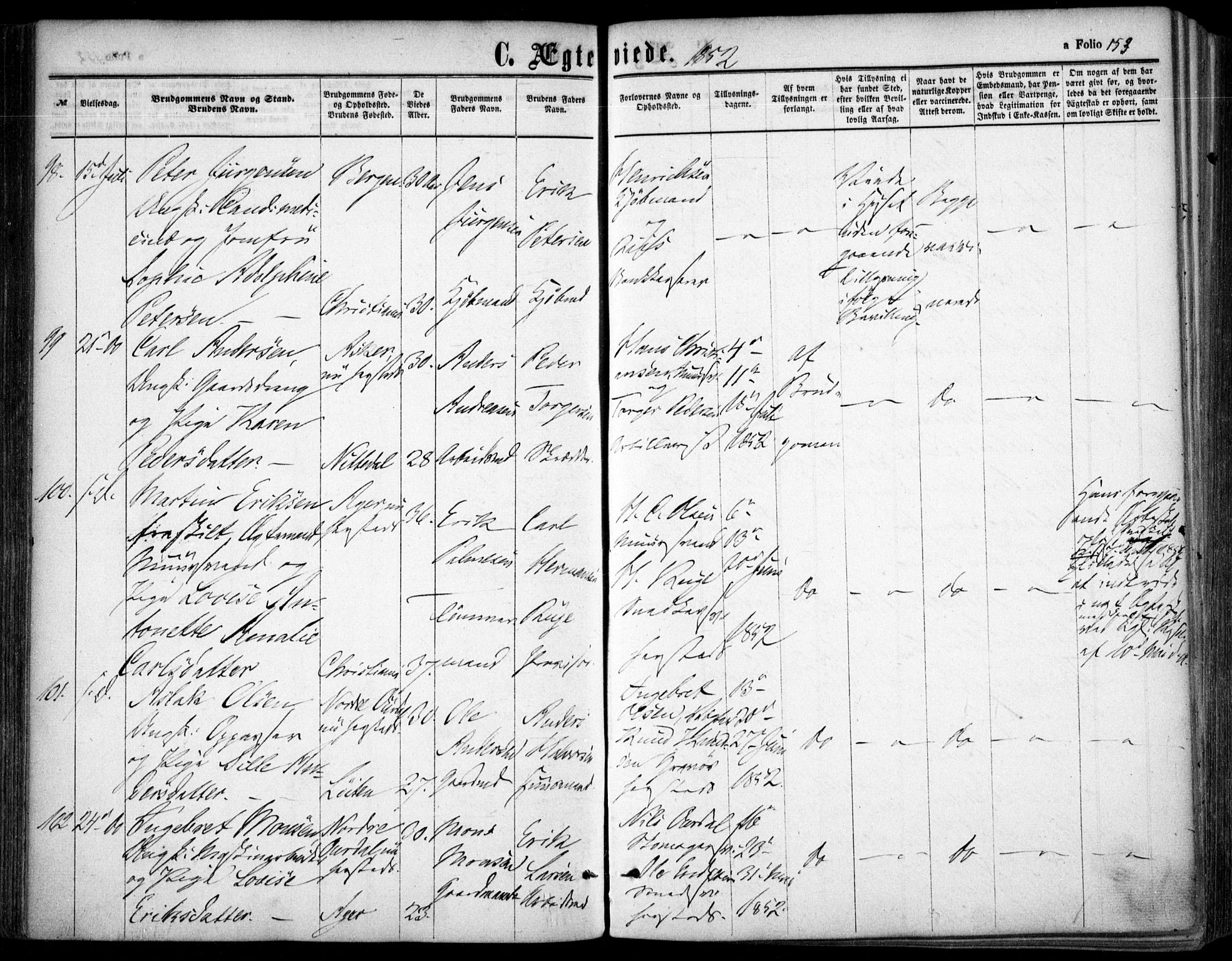Oslo domkirke Kirkebøker, SAO/A-10752/F/Fa/L0020: Parish register (official) no. 20, 1848-1865, p. 153