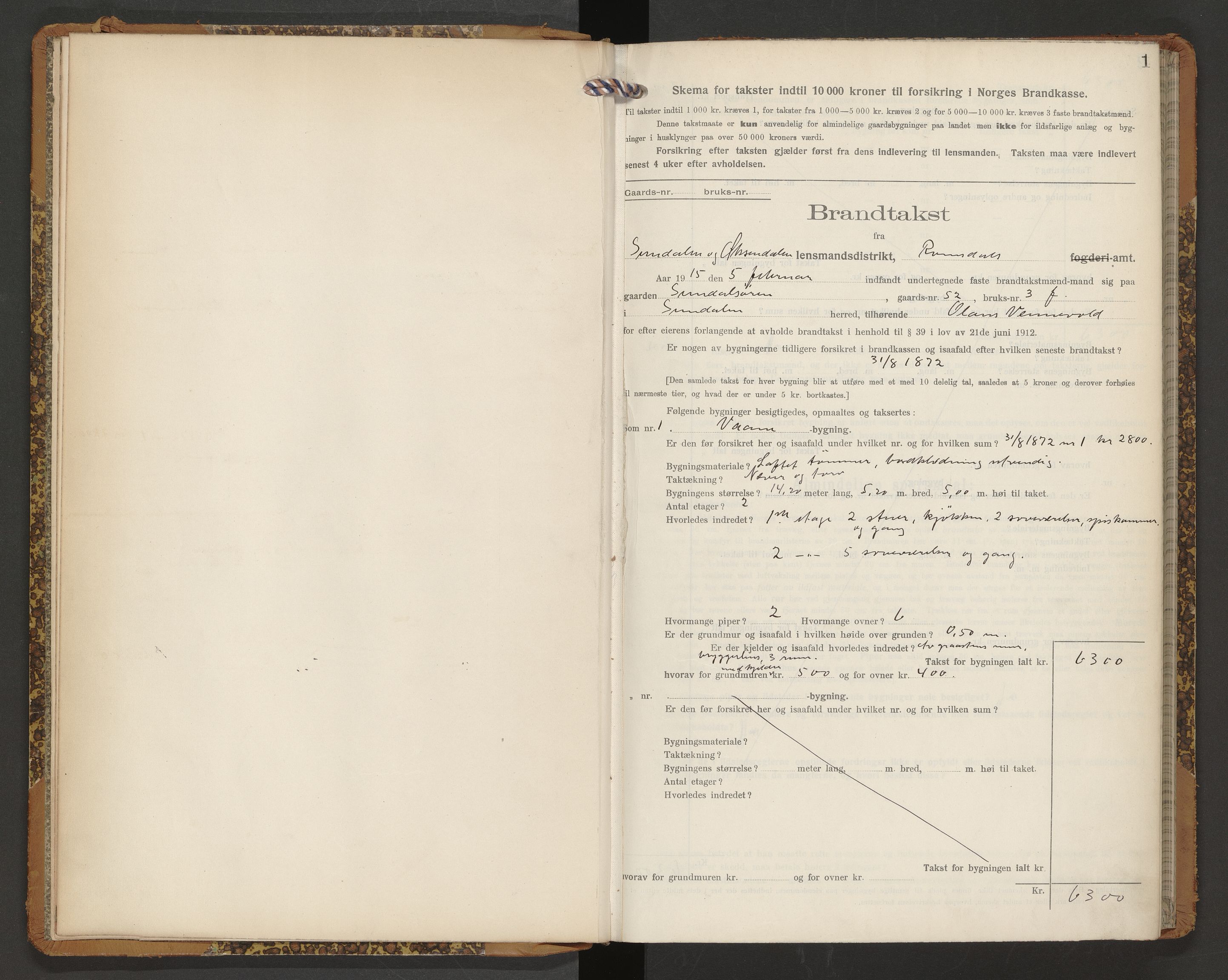 Norges Brannkasse Sunndal, AV/SAT-A-5508/Fb/L0002: Branntakstprotokoll, 1915-1950