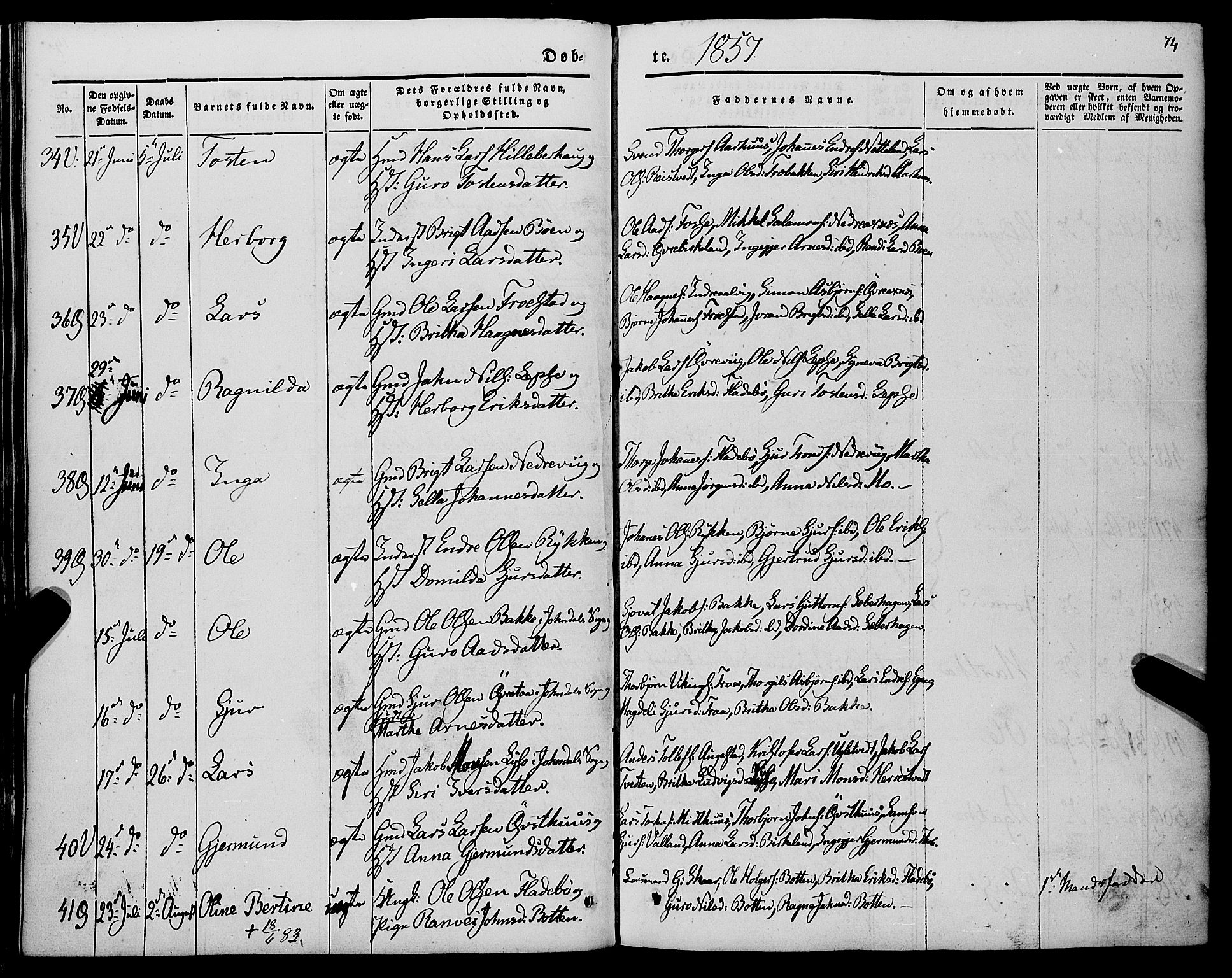 Kvam sokneprestembete, AV/SAB-A-76201/H/Haa: Parish register (official) no. A 8, 1844-1863, p. 74