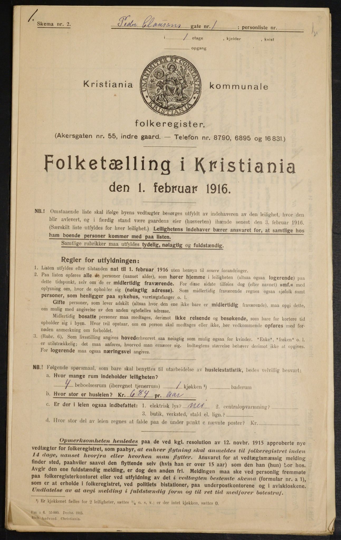 OBA, Municipal Census 1916 for Kristiania, 1916, p. 80684