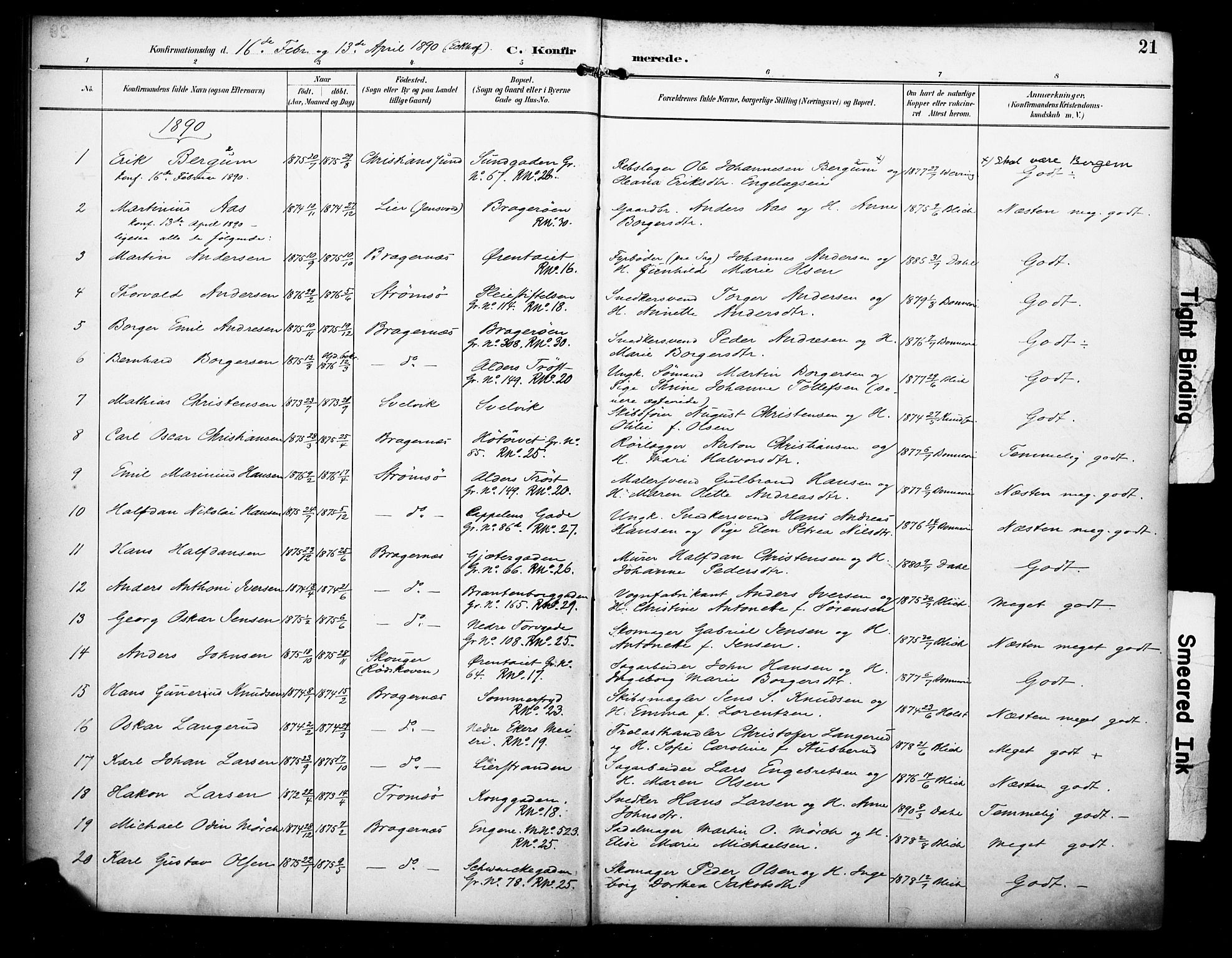 Bragernes kirkebøker, AV/SAKO-A-6/F/Fc/L0006: Parish register (official) no. III 6, 1888-1899, p. 21