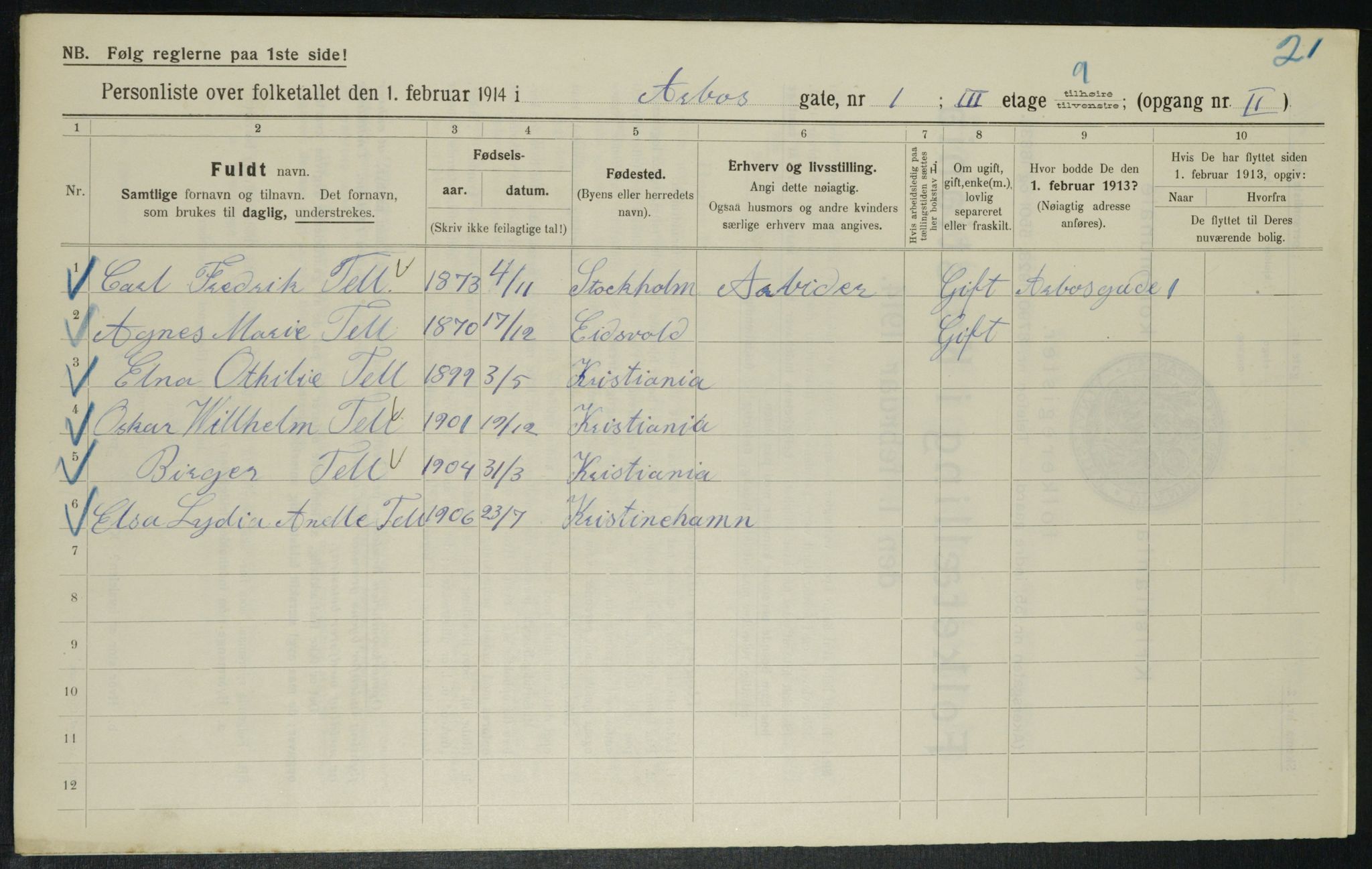 OBA, Municipal Census 1914 for Kristiania, 1914, p. 1731