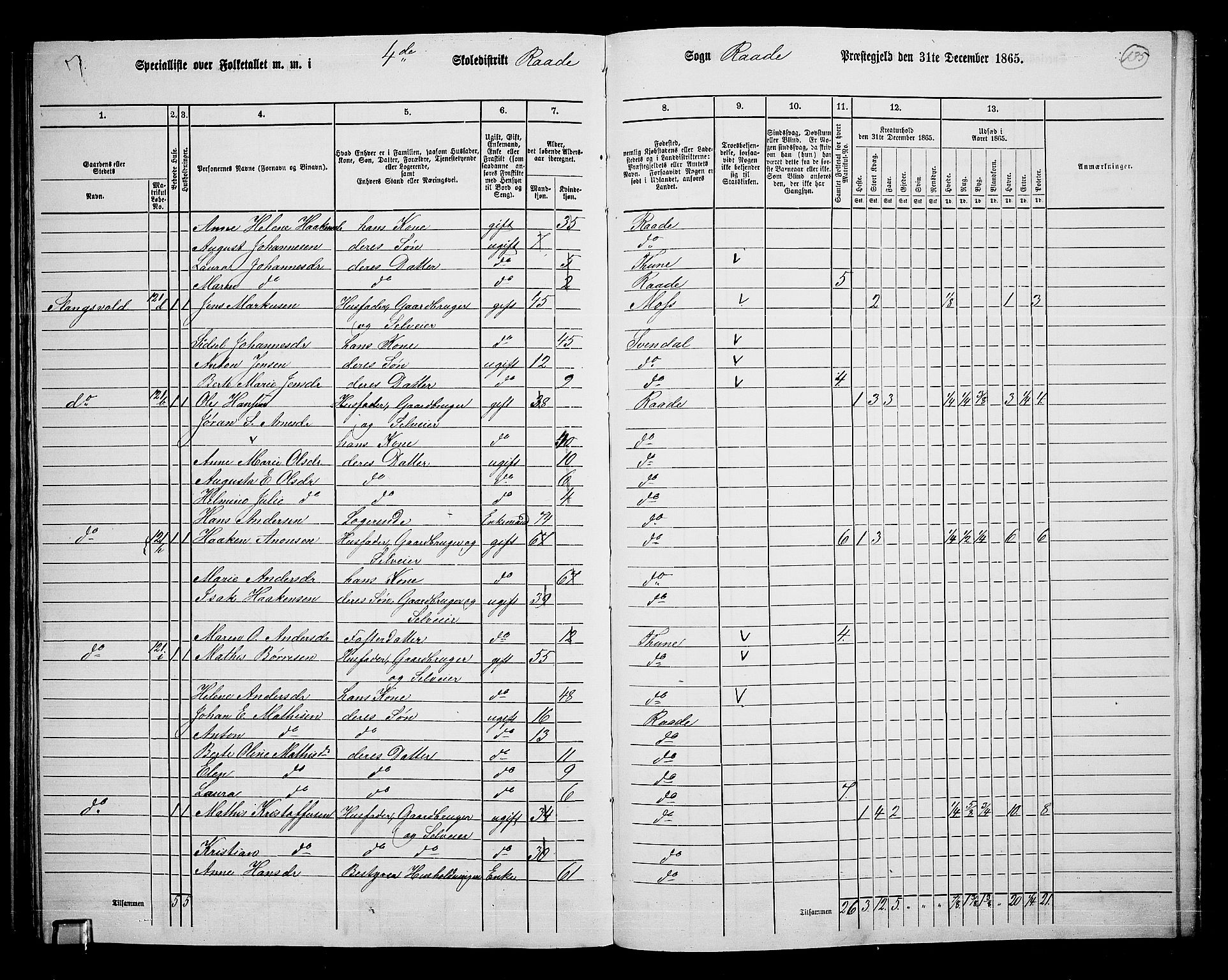 RA, 1865 census for Råde, 1865, p. 122