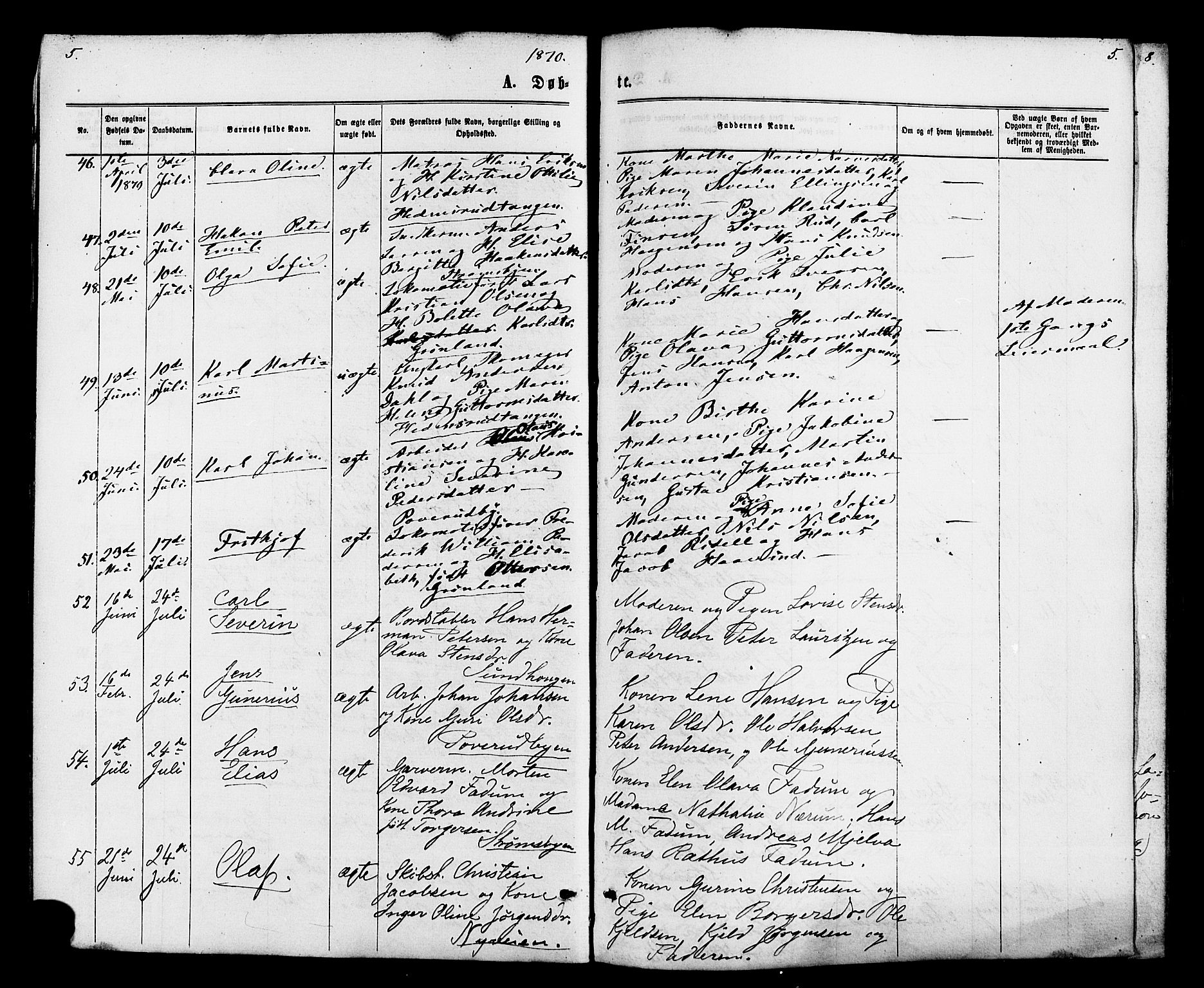 Strømsø kirkebøker, AV/SAKO-A-246/F/Fa/L0020: Parish register (official) no. I 20, 1870-1878, p. 5