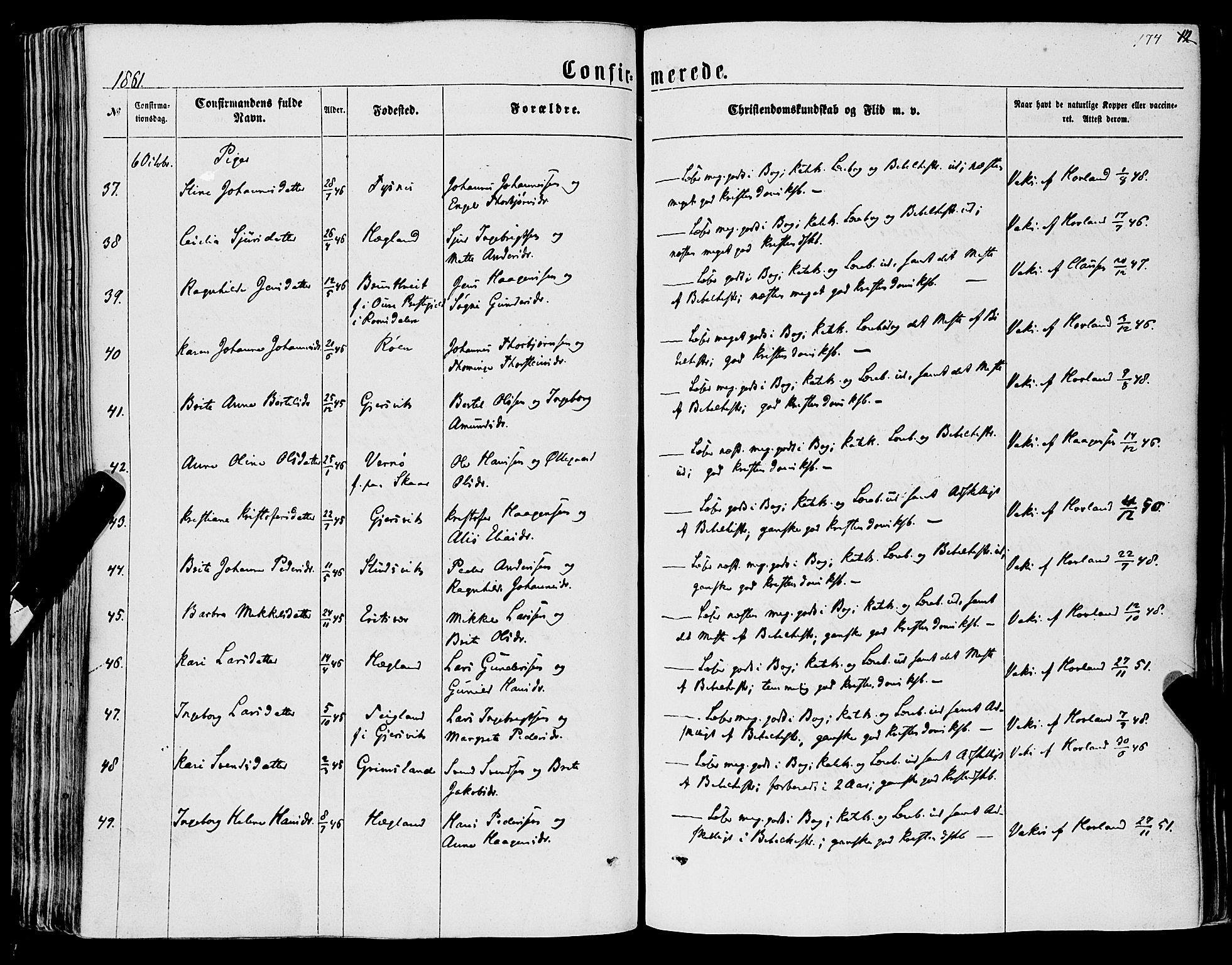 Tysnes sokneprestembete, SAB/A-78601/H/Haa: Parish register (official) no. A 11, 1860-1871, p. 174