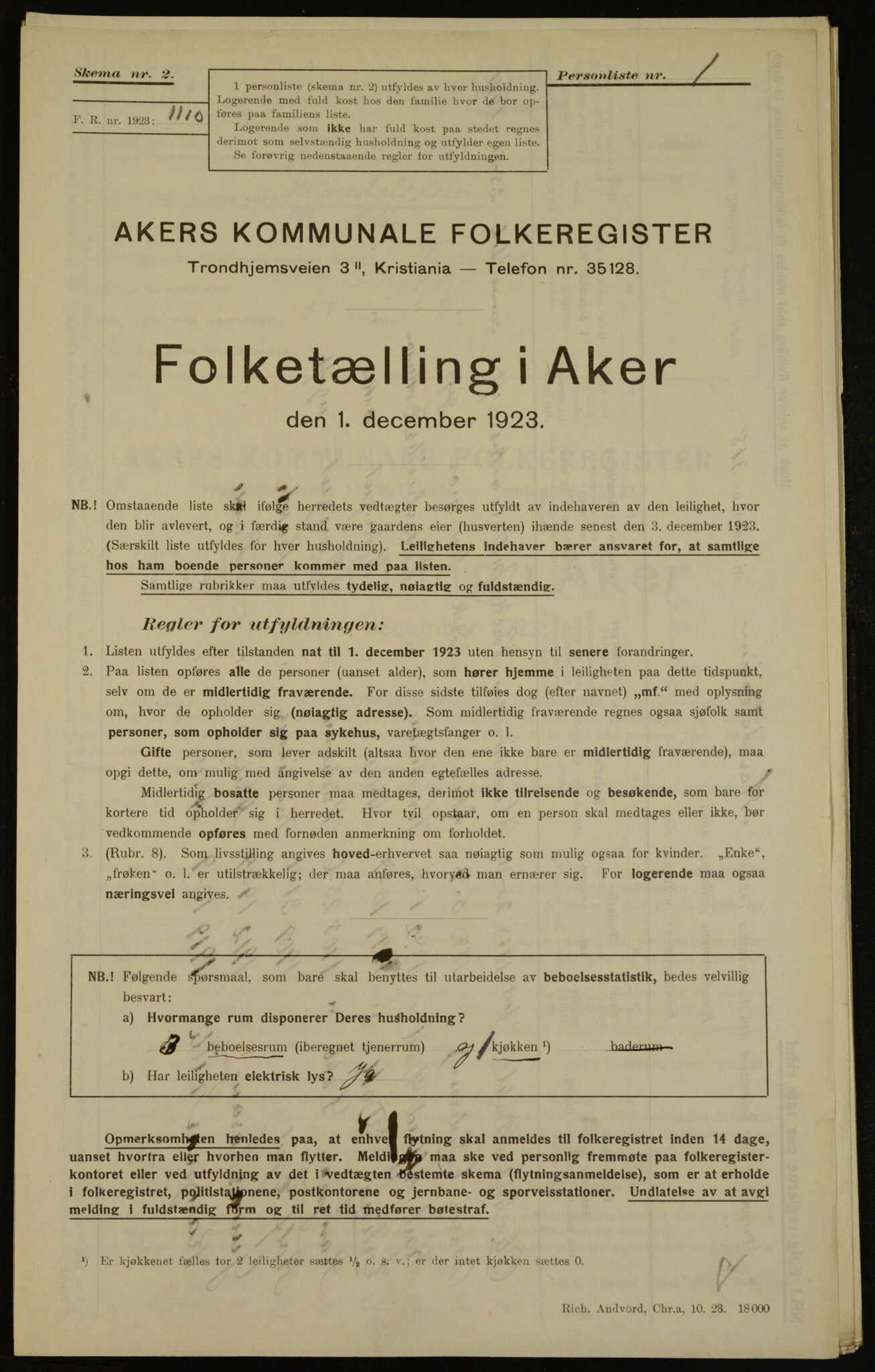 , Municipal Census 1923 for Aker, 1923, p. 14883