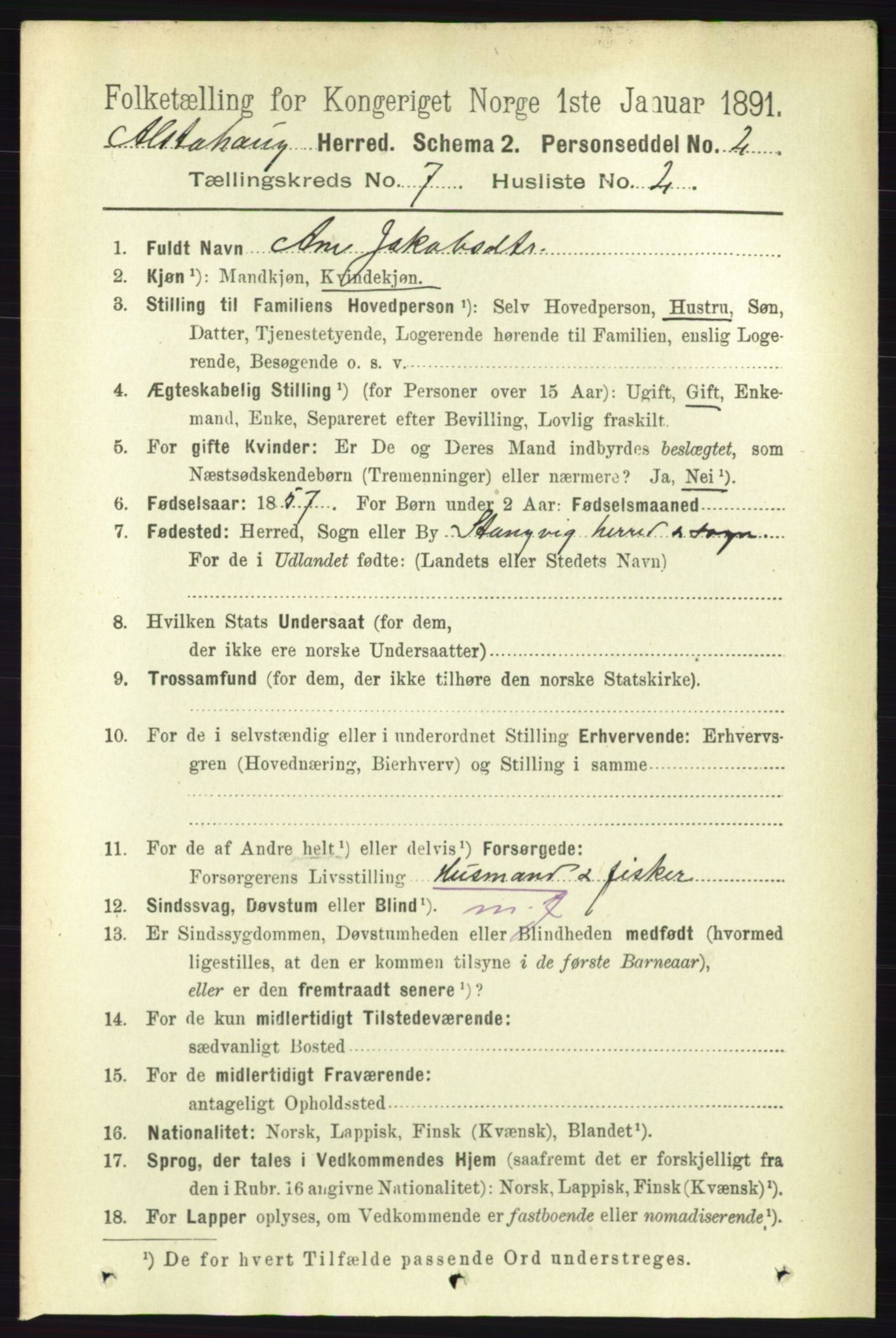 RA, 1891 census for 1820 Alstahaug, 1891, p. 2483