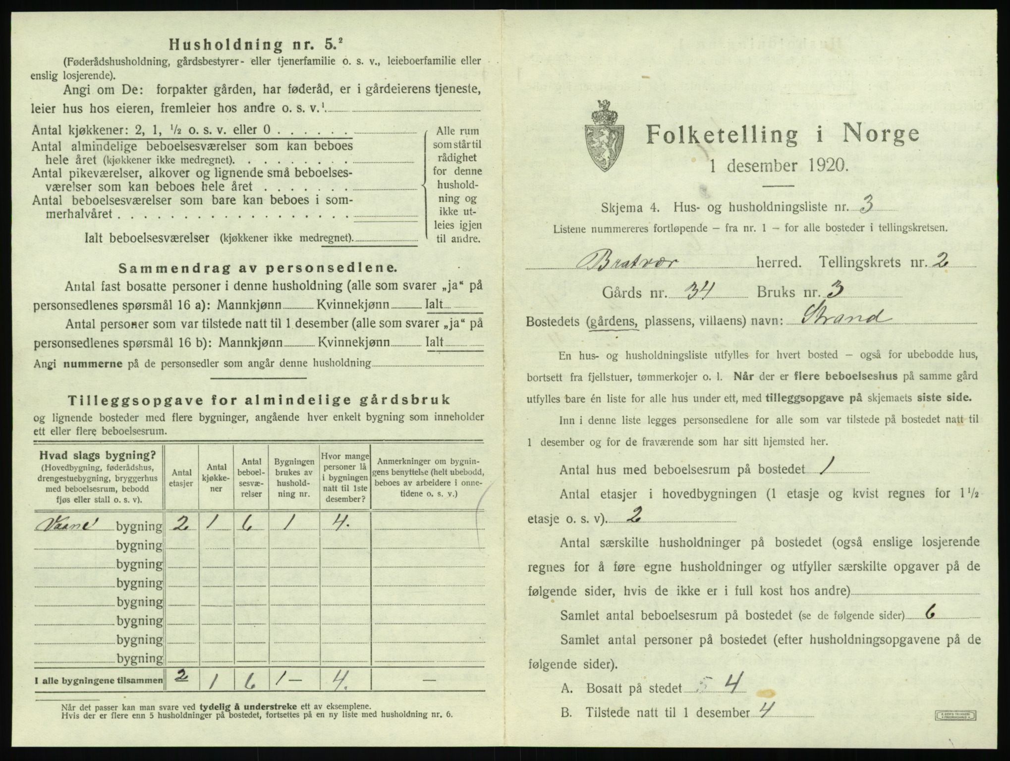 SAT, 1920 census for Brattvær, 1920, p. 64