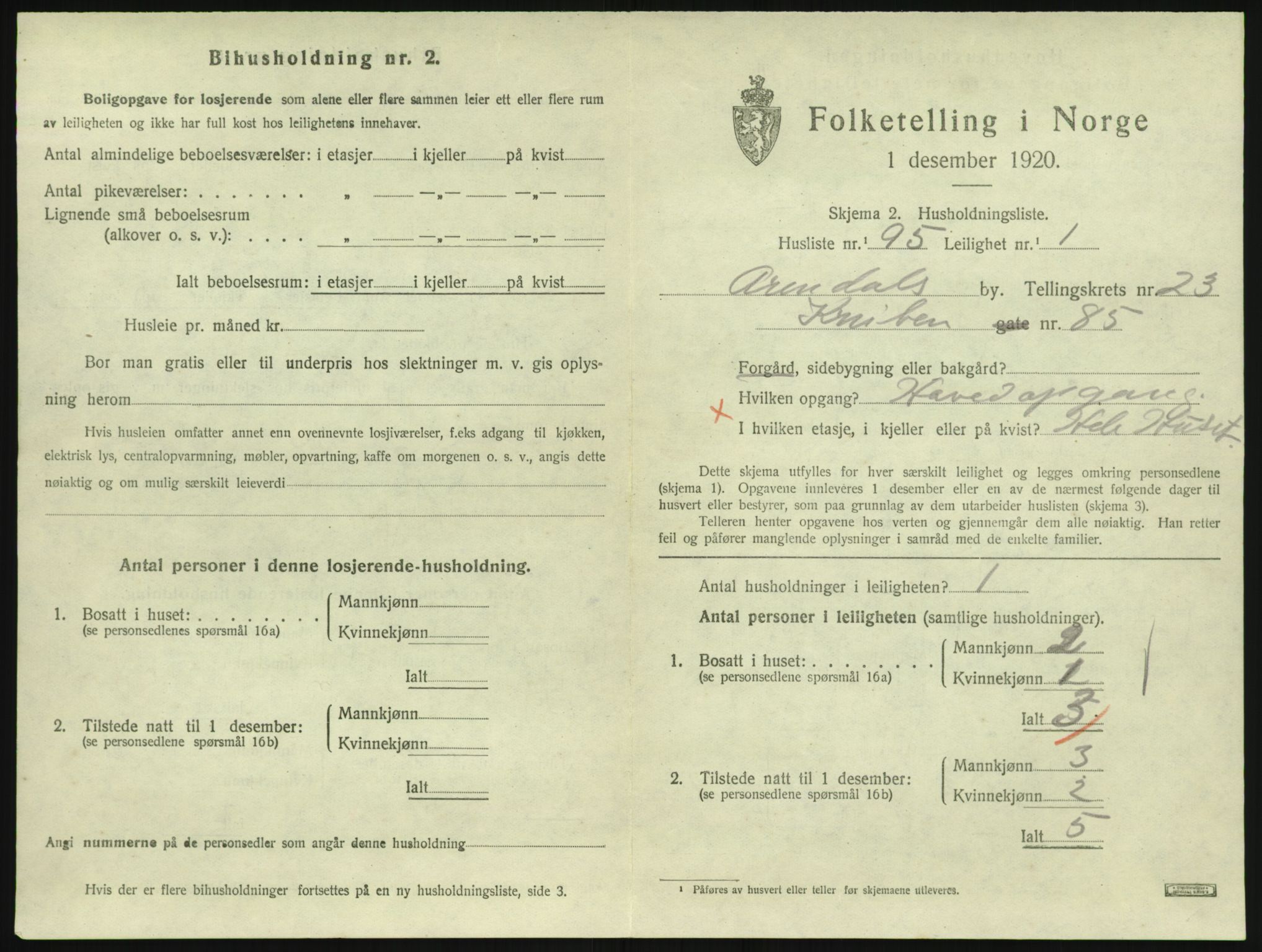 SAK, 1920 census for Arendal, 1920, p. 9032