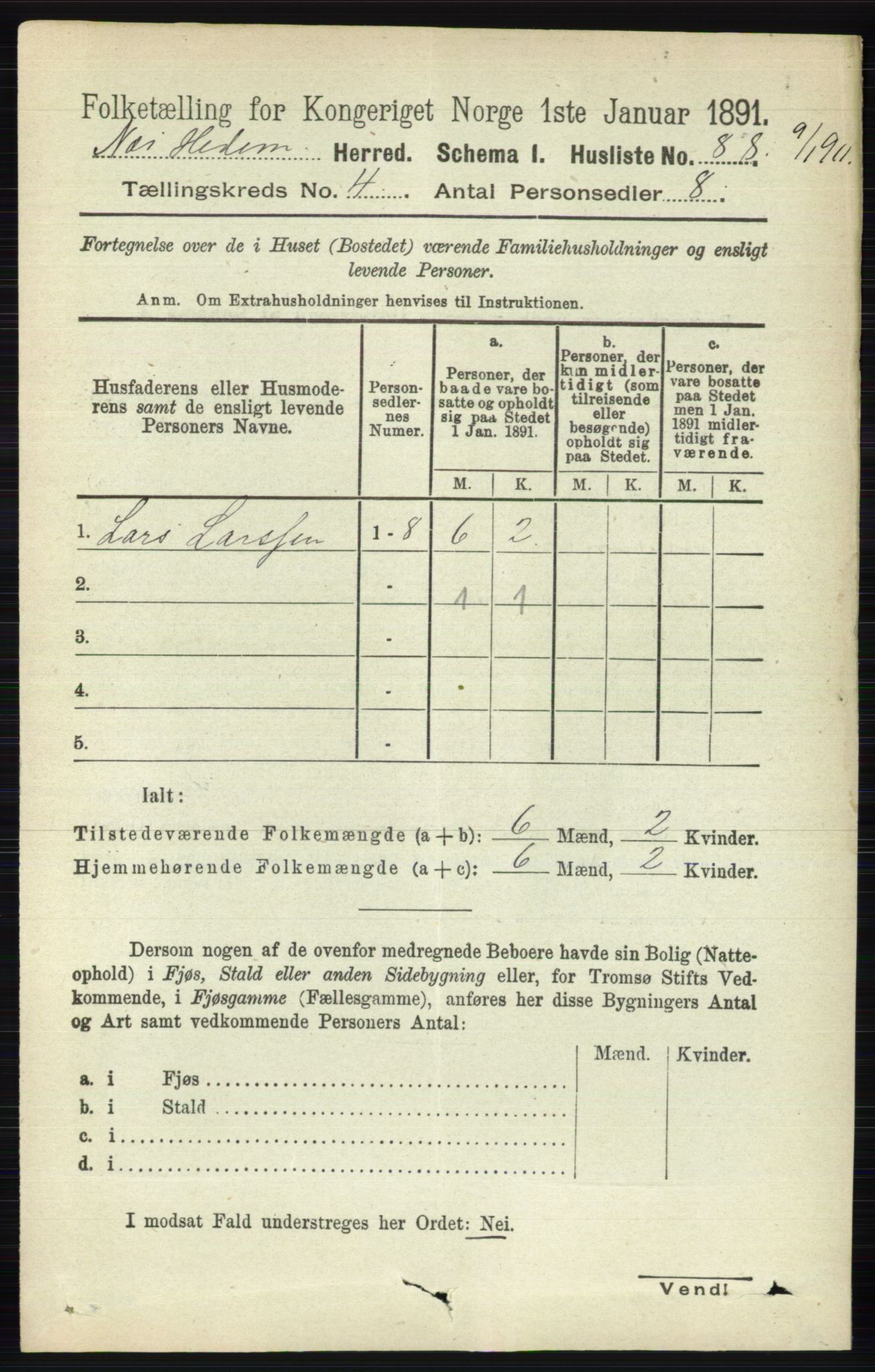 RA, 1891 census for 0411 Nes, 1891, p. 2041