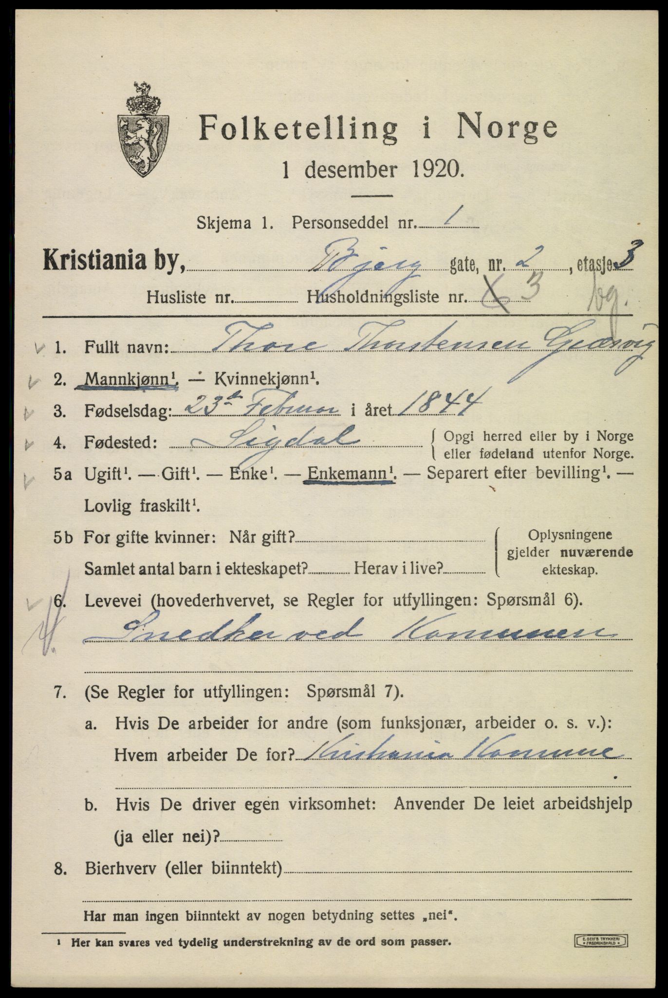 SAO, 1920 census for Kristiania, 1920, p. 157493