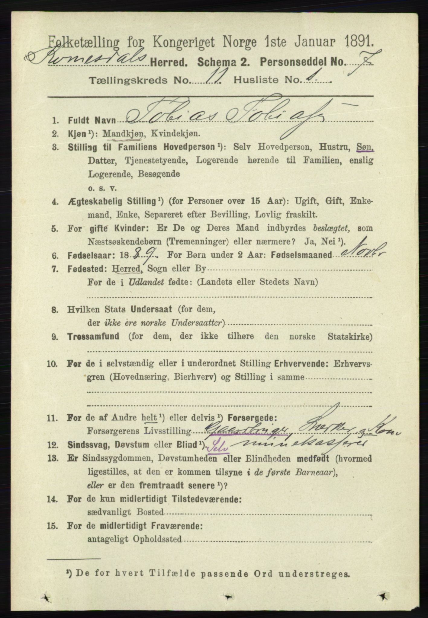 RA, 1891 census for 1037 Kvinesdal, 1891, p. 4511