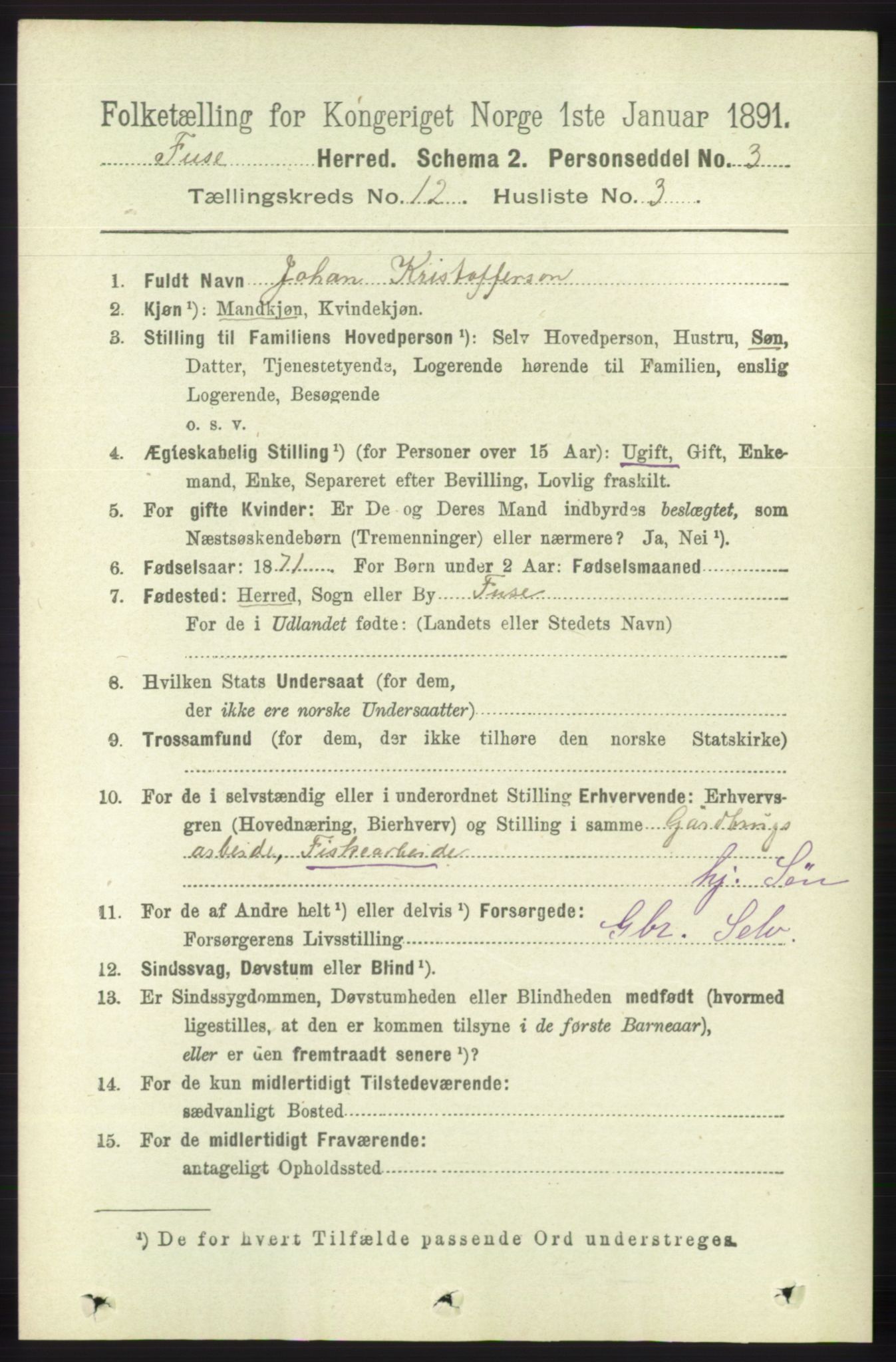 RA, 1891 census for 1241 Fusa, 1891, p. 2385