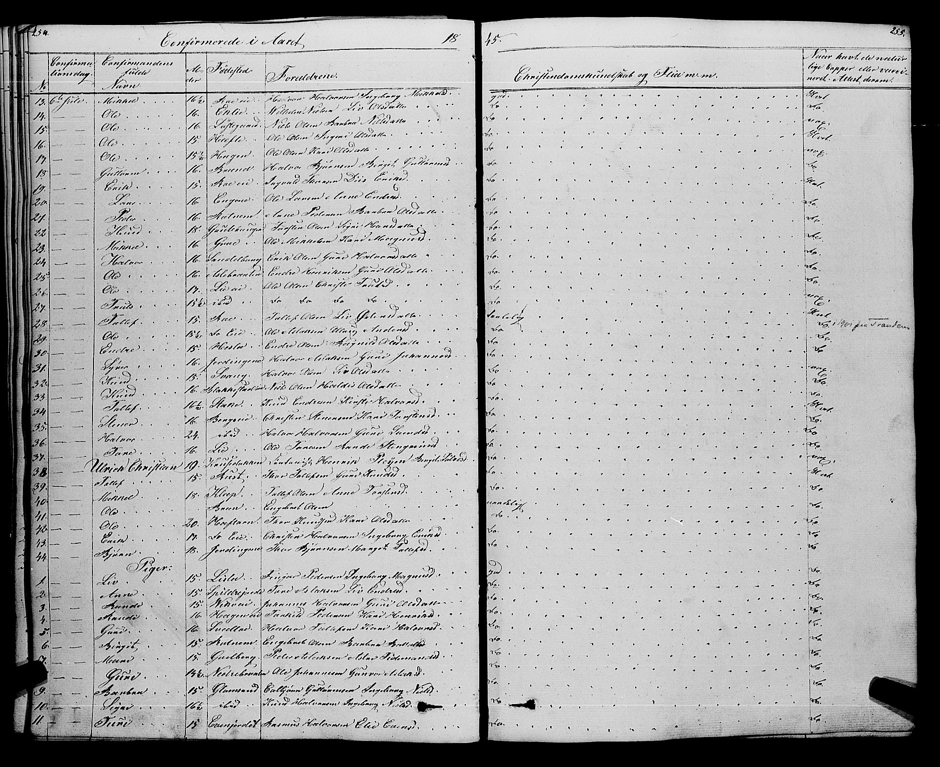 Gol kirkebøker, AV/SAKO-A-226/F/Fa/L0002: Parish register (official) no. I 2, 1837-1863, p. 254-255