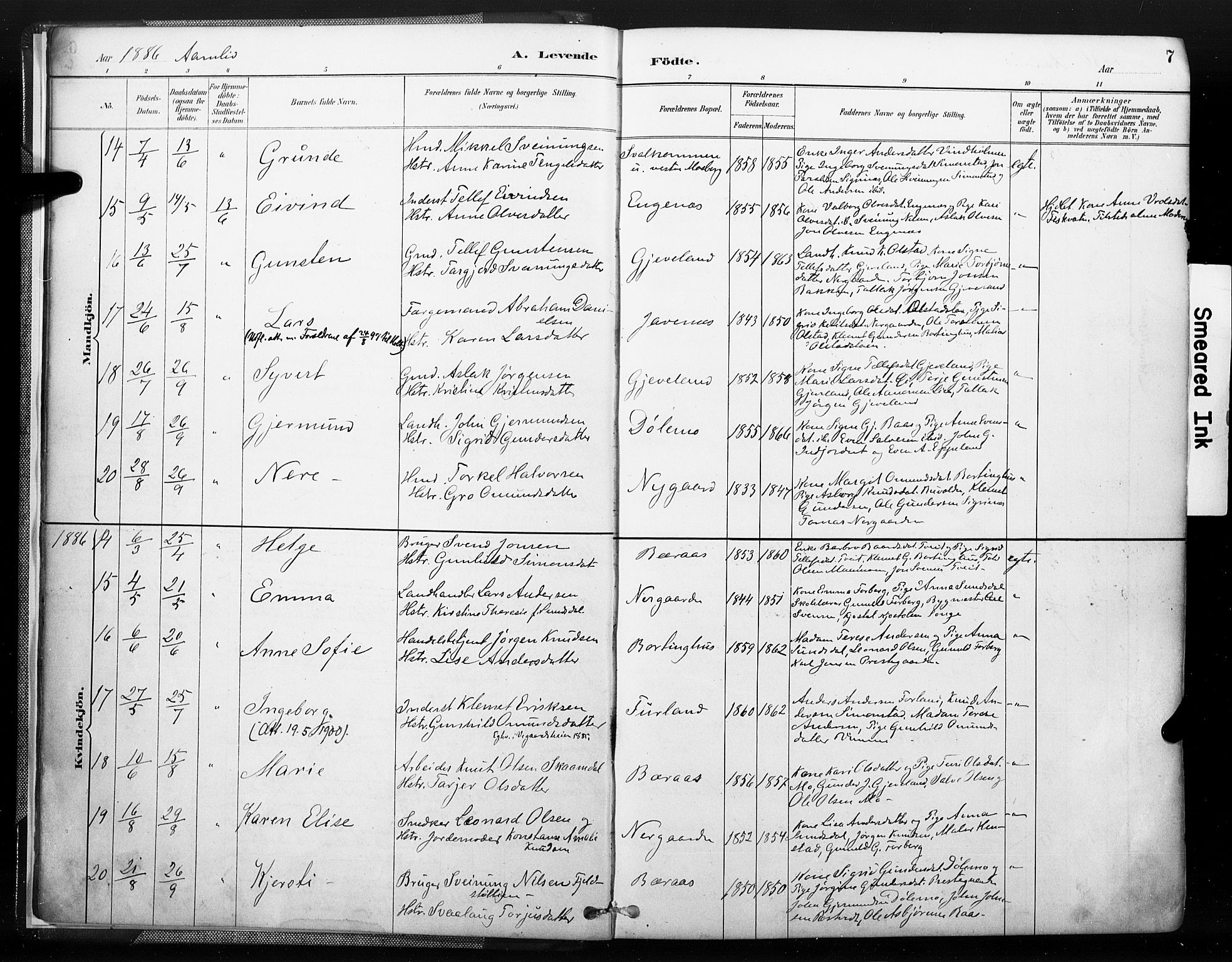 Åmli sokneprestkontor, SAK/1111-0050/F/Fa/Fac/L0010: Parish register (official) no. A 10 /1, 1885-1899, p. 7