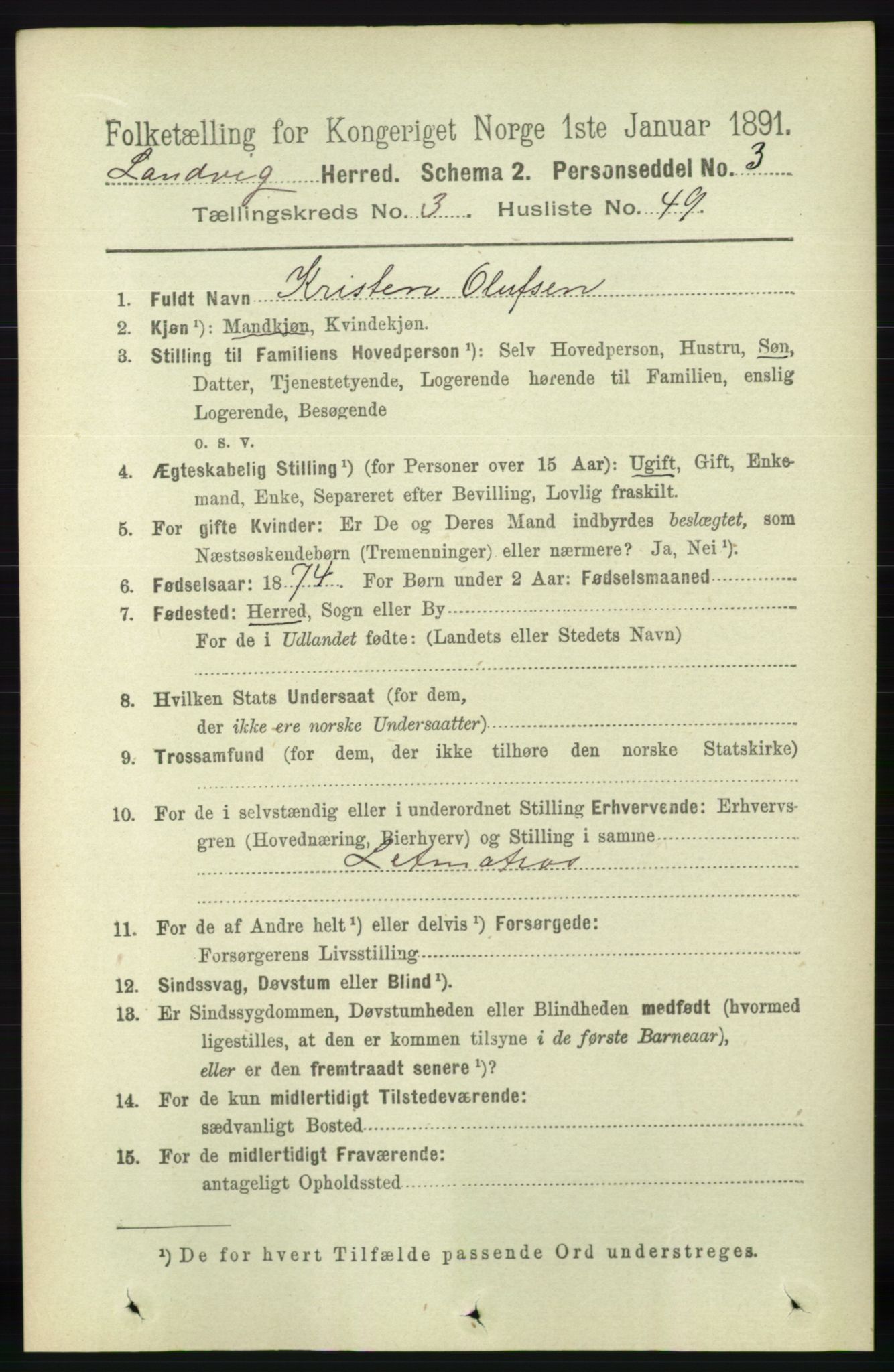 RA, 1891 census for 0924 Landvik, 1891, p. 1256